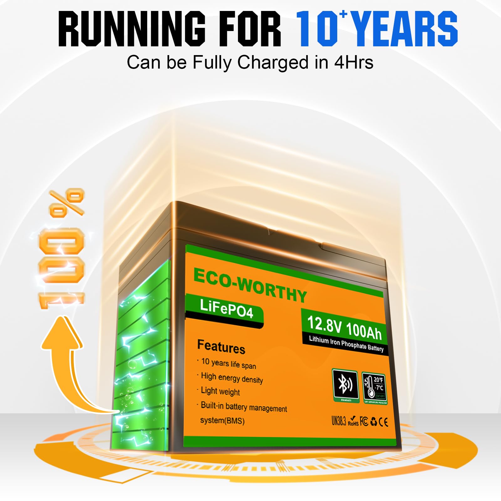 ECO-WORTHY 1.6KWH Complete Solar Panel Kit 400W 12V for RV Off Grid: 400W Solar Panels + 40A MPPT Charge Controller +12V 100Ah Lithium Battery + Solar Power Inverter + Bluetooth Module - Image 4