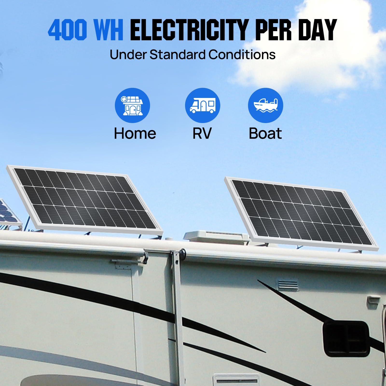 ECO-WORTHY 1.6KWH Complete Solar Panel Kit 400W 12V for RV Off Grid: 400W Solar Panels + 40A MPPT Charge Controller +12V 100Ah Lithium Battery + Solar Power Inverter + Bluetooth Module - Image 5