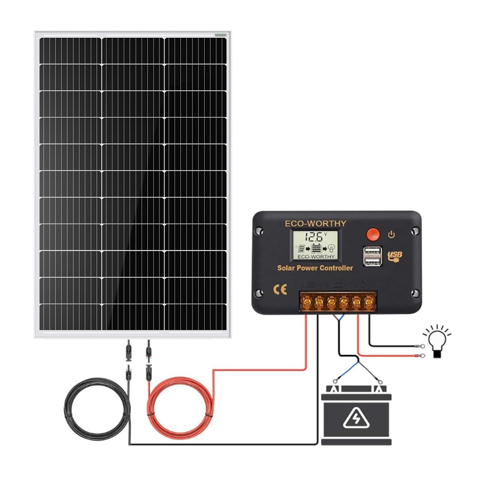 ECO-WORTHY 100 Watt 12 Volt Solar Panel Kit for RV Battery Boat Trailer Cabin Garden Shed Home: 100W Solar Panel+30A PWM Charge Controller+ Tray Cable + Z Mounting Brackets - Image 3
