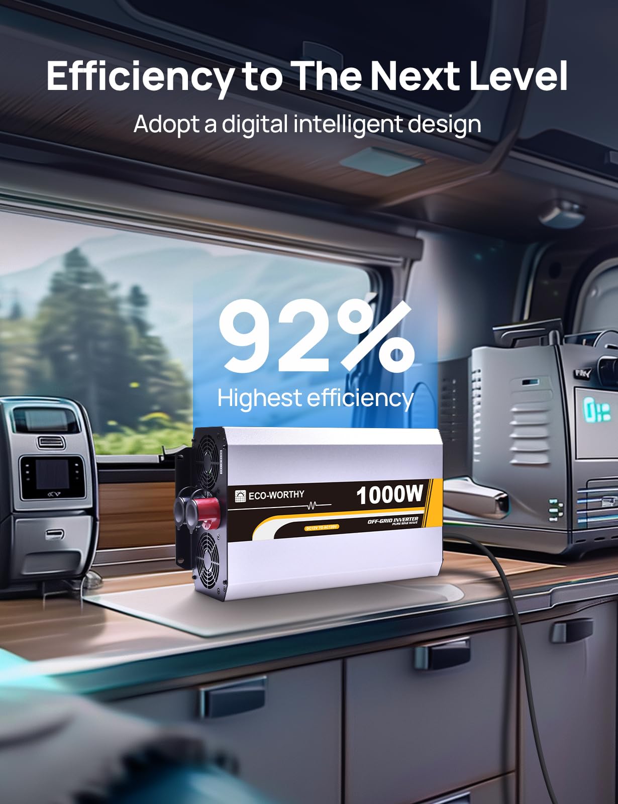 ECO-WORTHY 1000W Pure Sine Wave Inverter 12V DC to 120V AC Converter with Remote Controller,Off-Grid Solar Power Inverter for,Boat,Camping, Home, Rv, Truck,Outdoor,Conversion Efficiency Up to 92% - Image 3