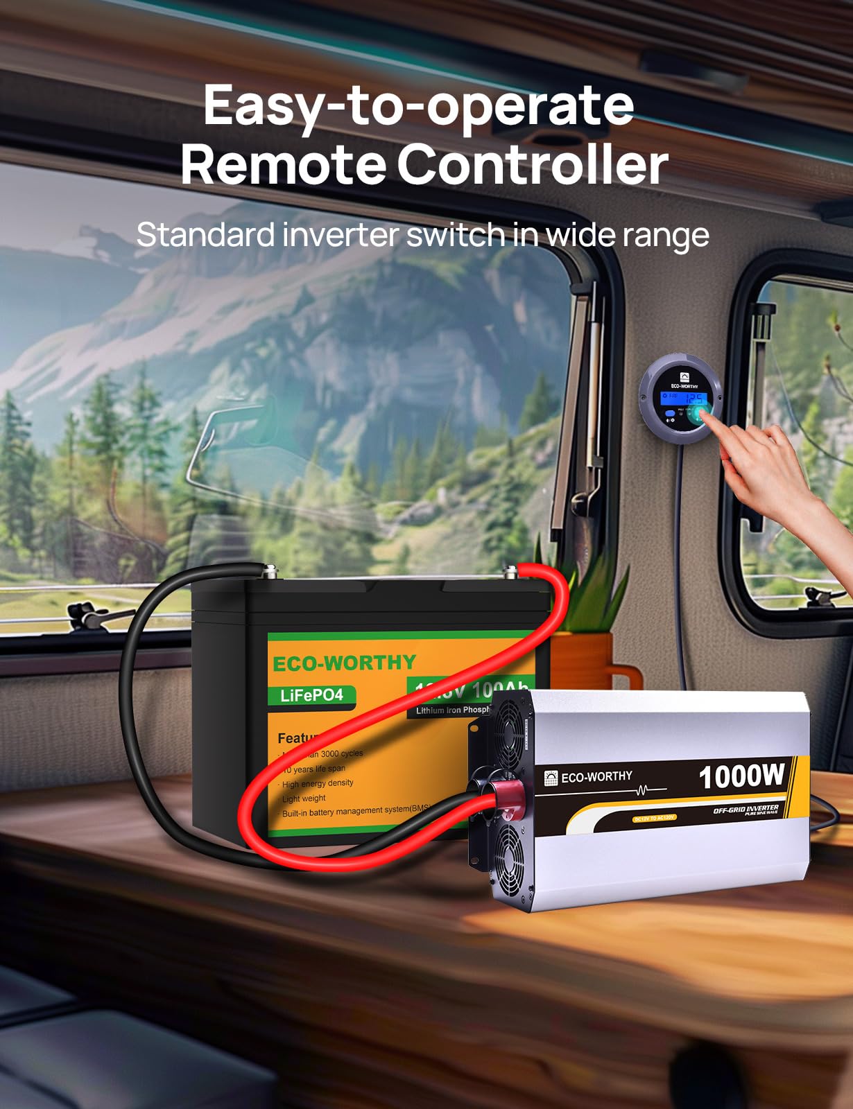 ECO-WORTHY 1000W Pure Sine Wave Inverter 12V DC to 120V AC Converter with Remote Controller,Off-Grid Solar Power Inverter for,Boat,Camping, Home, Rv, Truck,Outdoor,Conversion Efficiency Up to 92% - Image 7