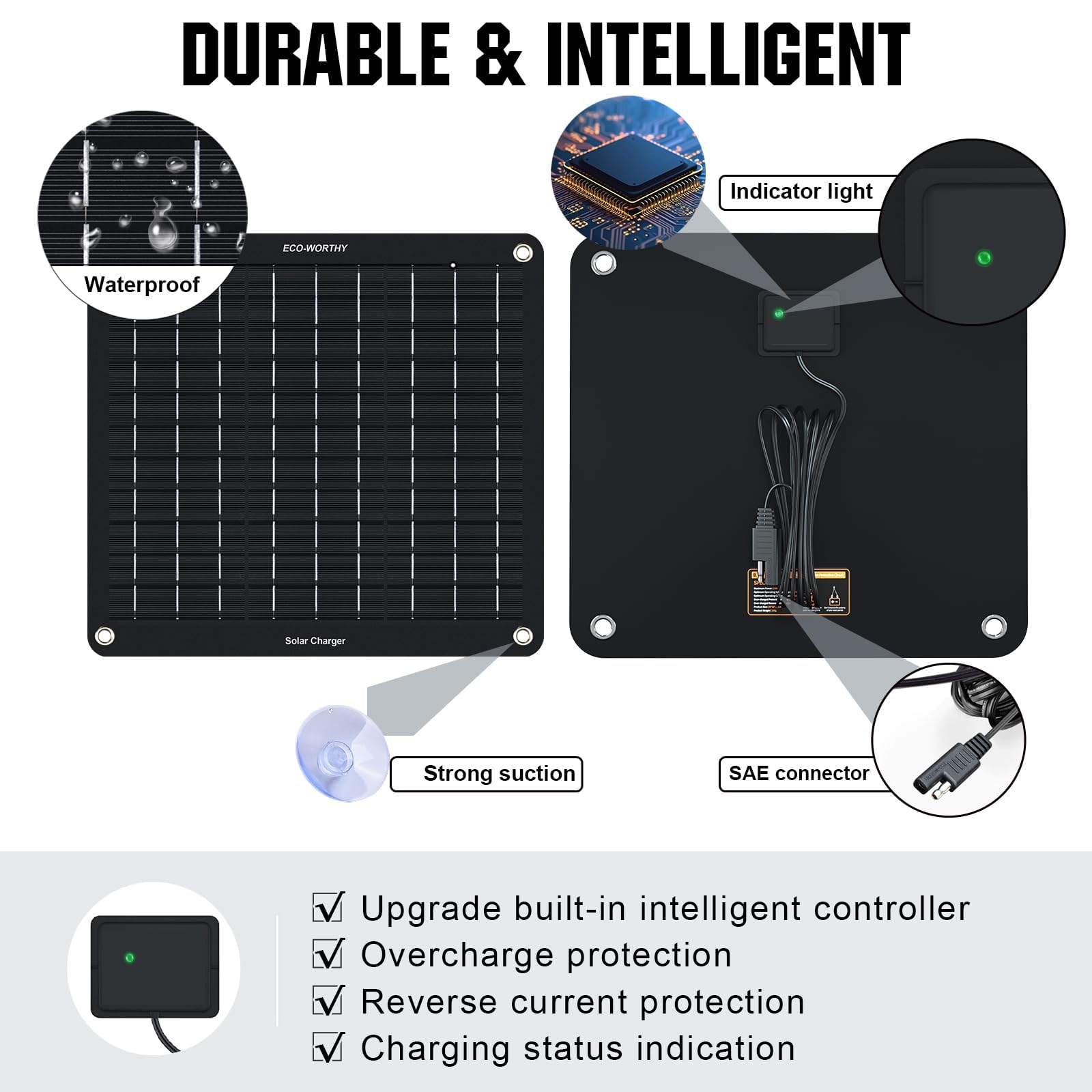ECO-WORTHY 10W Solar Car Battery Charger Maintainer 12V Waterproof Portable Solar Trickle Charger for Car Truck Boat Lawn Mower RV Trailer Tractor ATV Utility Vehicle Battery - Image 9
