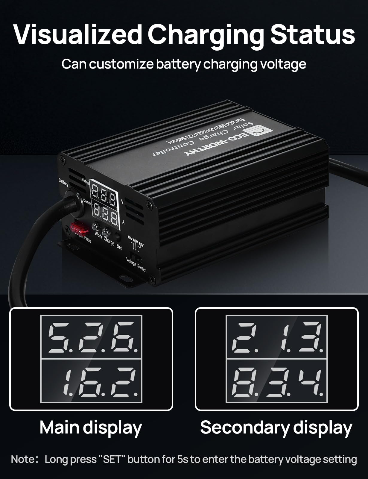 ECO-WORTHY 12A Boost MPPT Solar Charge Controller Solar Panel Regulator for 48V/60V/72V Lead-Acid, LiFePO4, Gel, Flooded Batteries .etc in Golf Cart Electric Vehicles and Solar System - Image 4