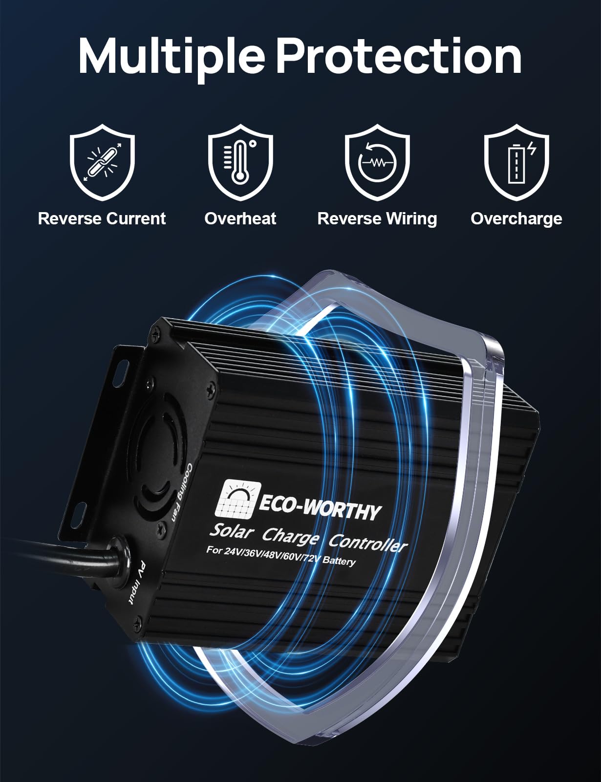 ECO-WORTHY 12A Boost MPPT Solar Charge Controller Solar Panel Regulator for 48V/60V/72V Lead-Acid, LiFePO4, Gel, Flooded Batteries .etc in Golf Cart Electric Vehicles and Solar System - Image 6