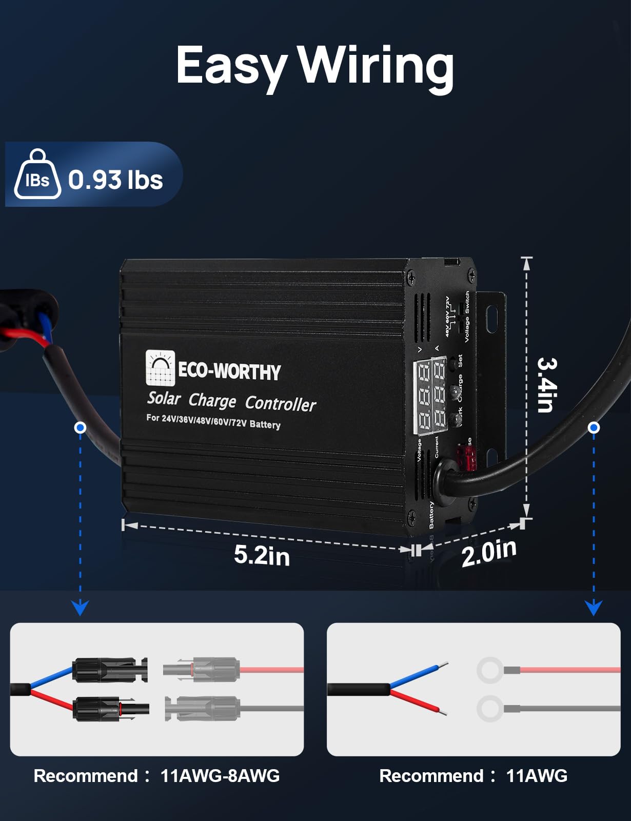 ECO-WORTHY 12A Boost MPPT Solar Charge Controller Solar Panel Regulator for 48V/60V/72V Lead-Acid, LiFePO4, Gel, Flooded Batteries .etc in Golf Cart Electric Vehicles and Solar System - Image 8