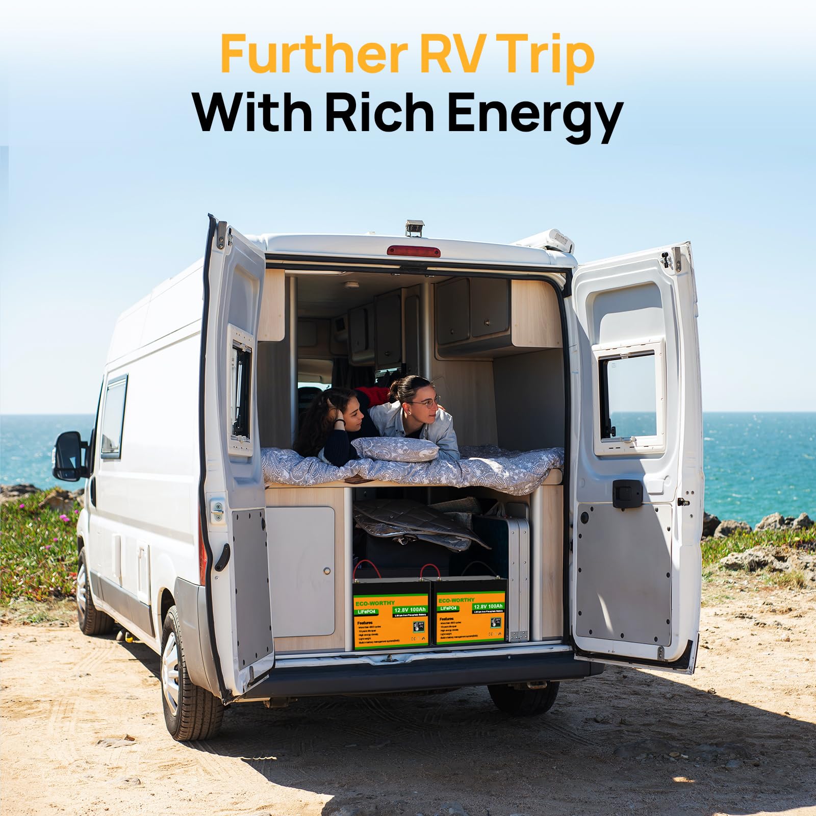 ECO-WORTHY 12V 100Ah LiFePO4 Battery with 10A Smart Lithium Battery Charger, Built-in BMS, 4000+ Deep Cycles, for RV, Marine, Solar Off-Grid System, Household, Group 31 Batteries - Image 7