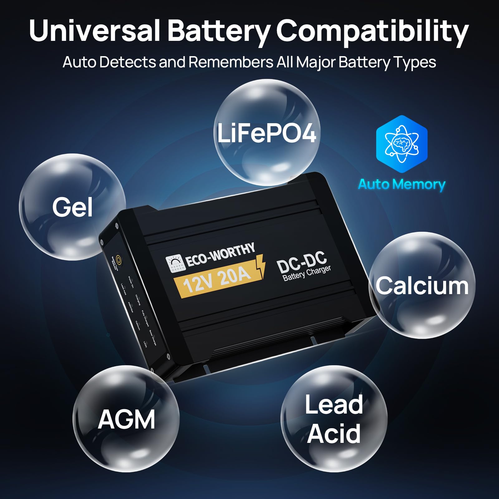 ECO-WORTHY 12V 20A DC to DC Battery Charger with MPPT, Dual Input On-Board Battery Charger for Lead-Acid, LiFePO4 Battery, 16.4FT Cable for Switch Panel for RVs, Vehicles, Boats Solar System - Image 3