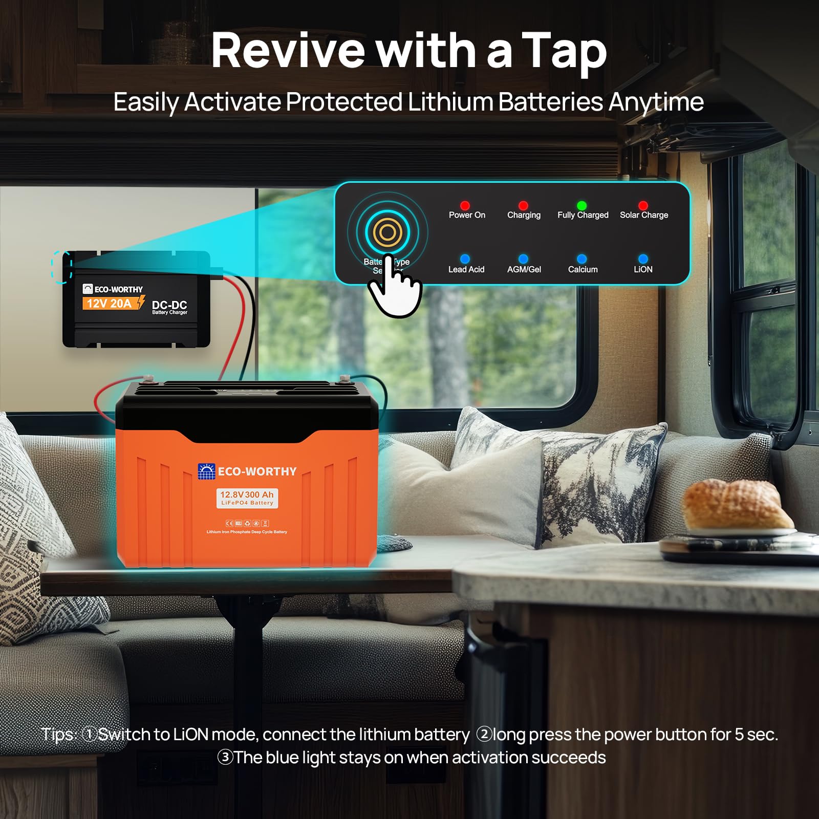 ECO-WORTHY 12V 20A DC to DC Battery Charger with MPPT, Dual Input On-Board Battery Charger for Lead-Acid, LiFePO4 Battery, 16.4FT Cable for Switch Panel for RVs, Vehicles, Boats Solar System - Image 4