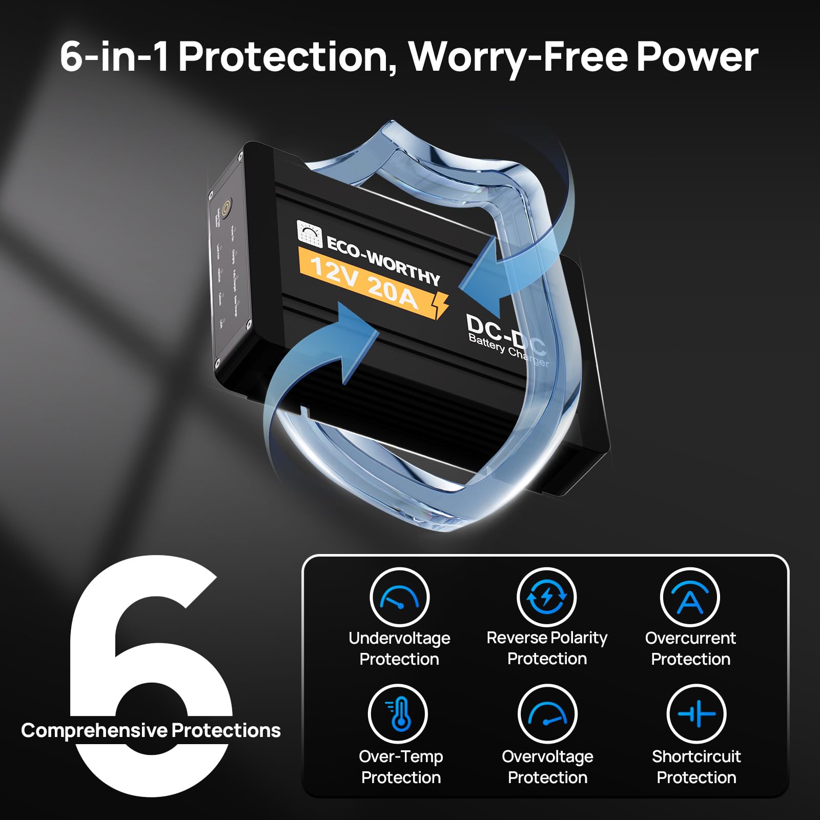 ECO-WORTHY 12V 20A DC to DC Battery Charger with MPPT, Dual Input On-Board Battery Charger for Lead-Acid, LiFePO4 Battery, 16.4FT Cable for Switch Panel for RVs, Vehicles, Boats Solar System - Image 6