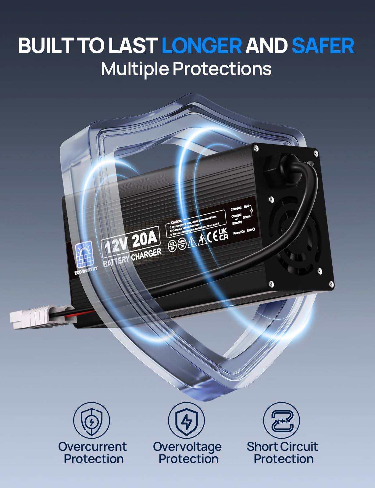ECO-WORTHY 12V 20A Lithium Battery Charger 14.6V LiFePO4 Battery Charger with Anderson Connector Automatic Smart & Maintenance for Deep Cycle Rechargeable Battery Boat RV - Image 6