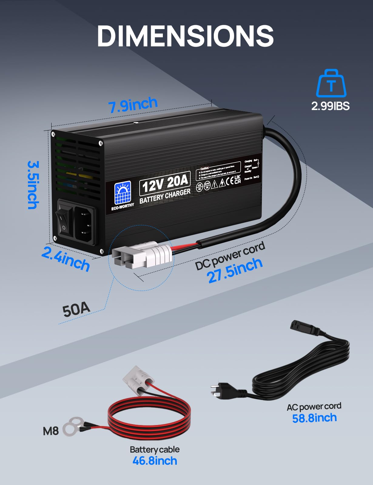 ECO-WORTHY 12V 20A Lithium Battery Charger 14.6V LiFePO4 Battery Charger with Anderson Connector Automatic Smart & Maintenance for Deep Cycle Rechargeable Battery Boat RV - Image 9