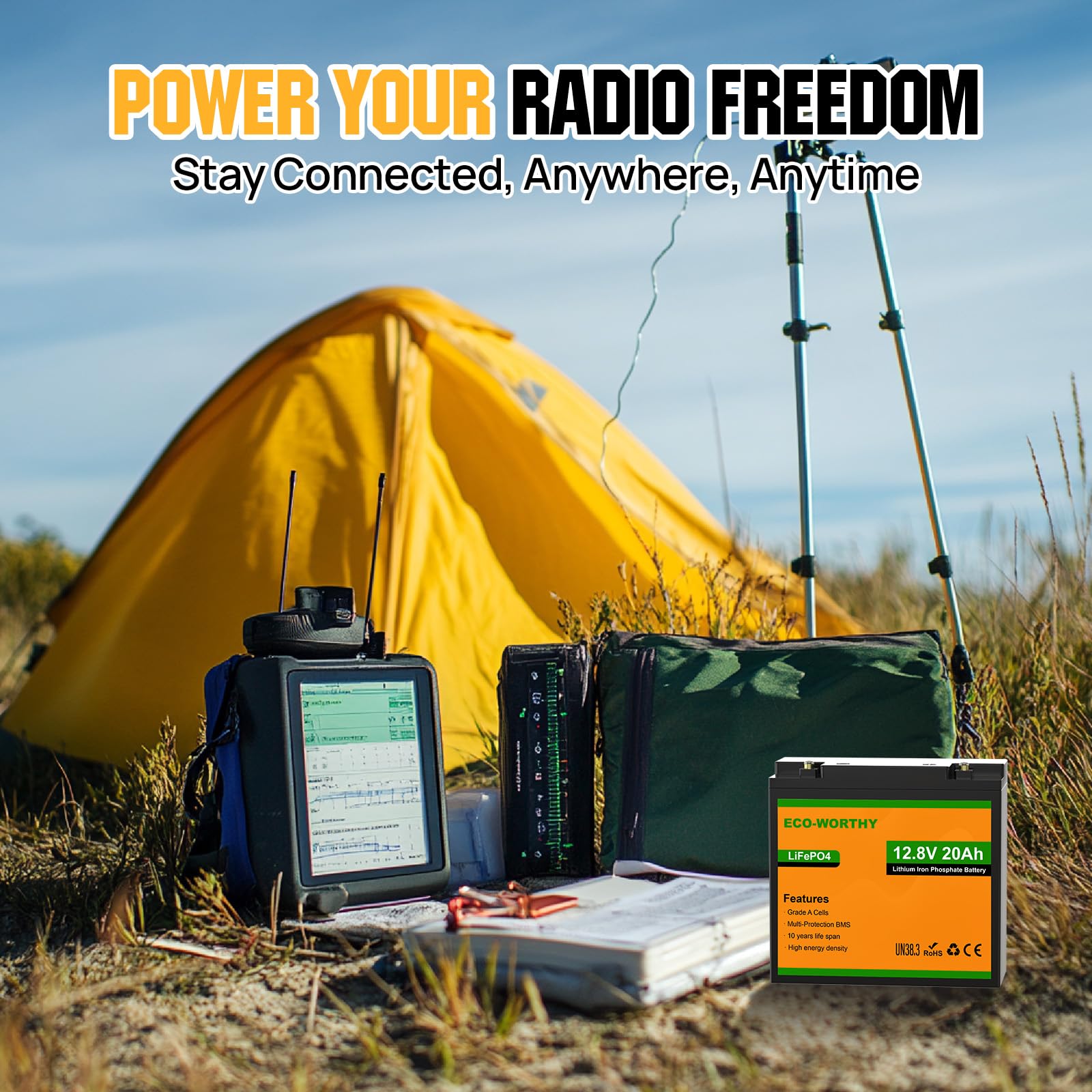 ECO-WORTHY 12V 20Ah LiFePO4 Lithium Battery, 4000+ Deep Cycle Rechargeable Battery with BMS for Fish Finder, Ham Radio, Solar System, Outdoor Camping - Image 4