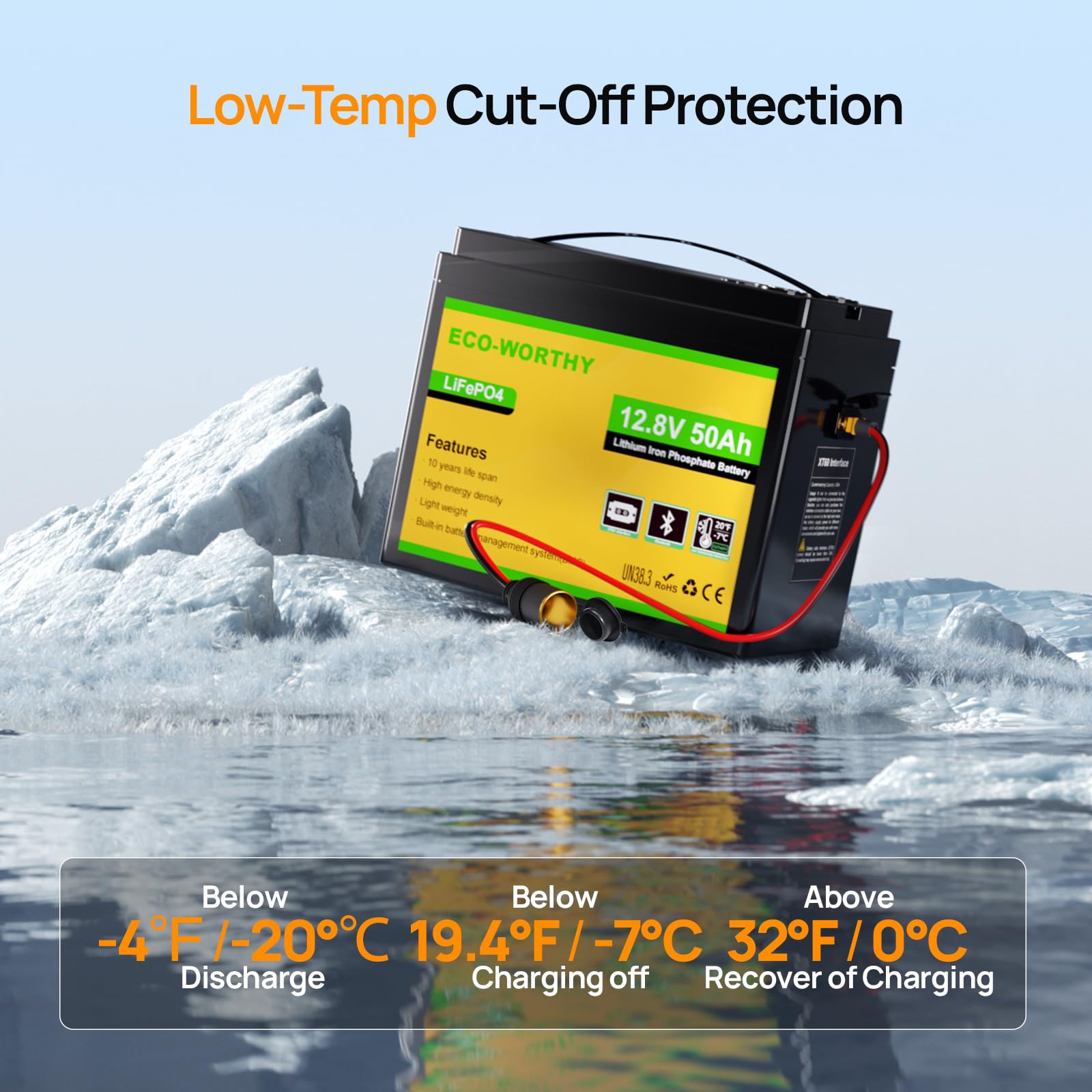 ECO-WORTHY 12V 50Ah LiFePO4 Lithium Battery with XT60 Interface, Bluetooth 5.0, Low Temp Protection, Connects to Power Inverter for Camping, Road Trips,Trolling Motors - Image 7