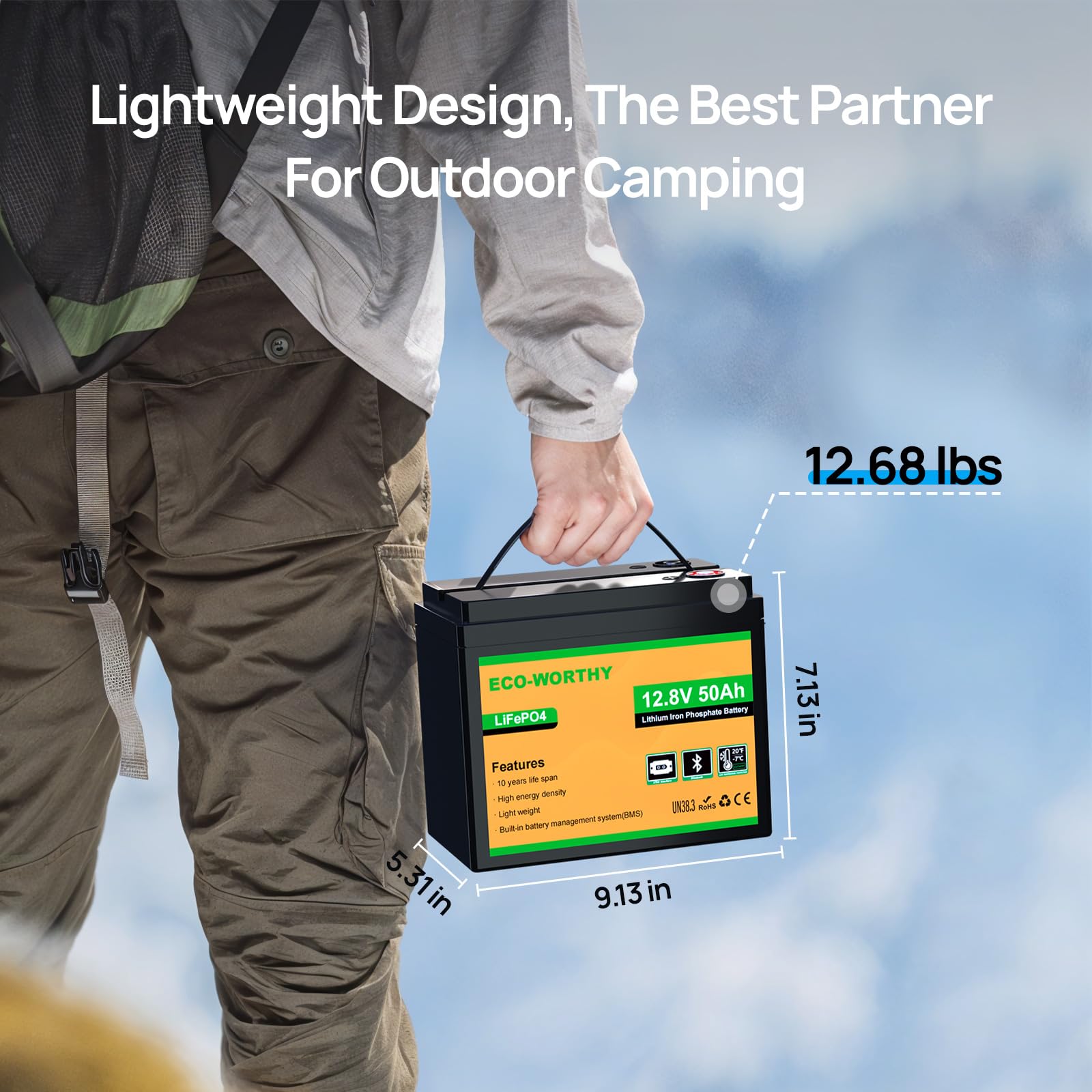 ECO-WORTHY 12V 50Ah LiFePO4 Lithium Battery with XT60 Interface, Bluetooth 5.0, Low Temp Protection, Connects to Power Inverter for Camping, Road Trips,Trolling Motors - Image 8