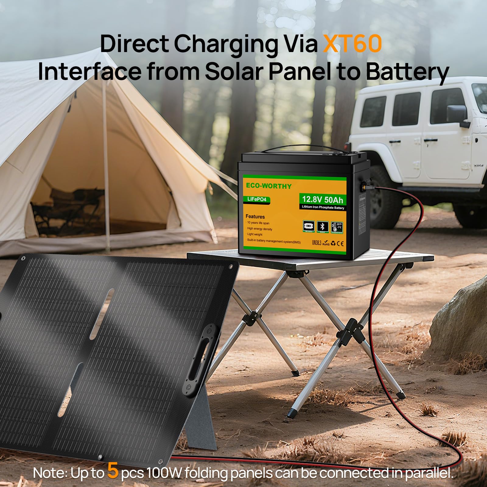 ECO-WORTHY 12V 50Ah LiFePO4 Lithium Battery with XT60 Interface, Bluetooth 5.0, Low Temp Protection, Connects to Power Inverter for Camping, Road Trips,Trolling Motors - Image 9