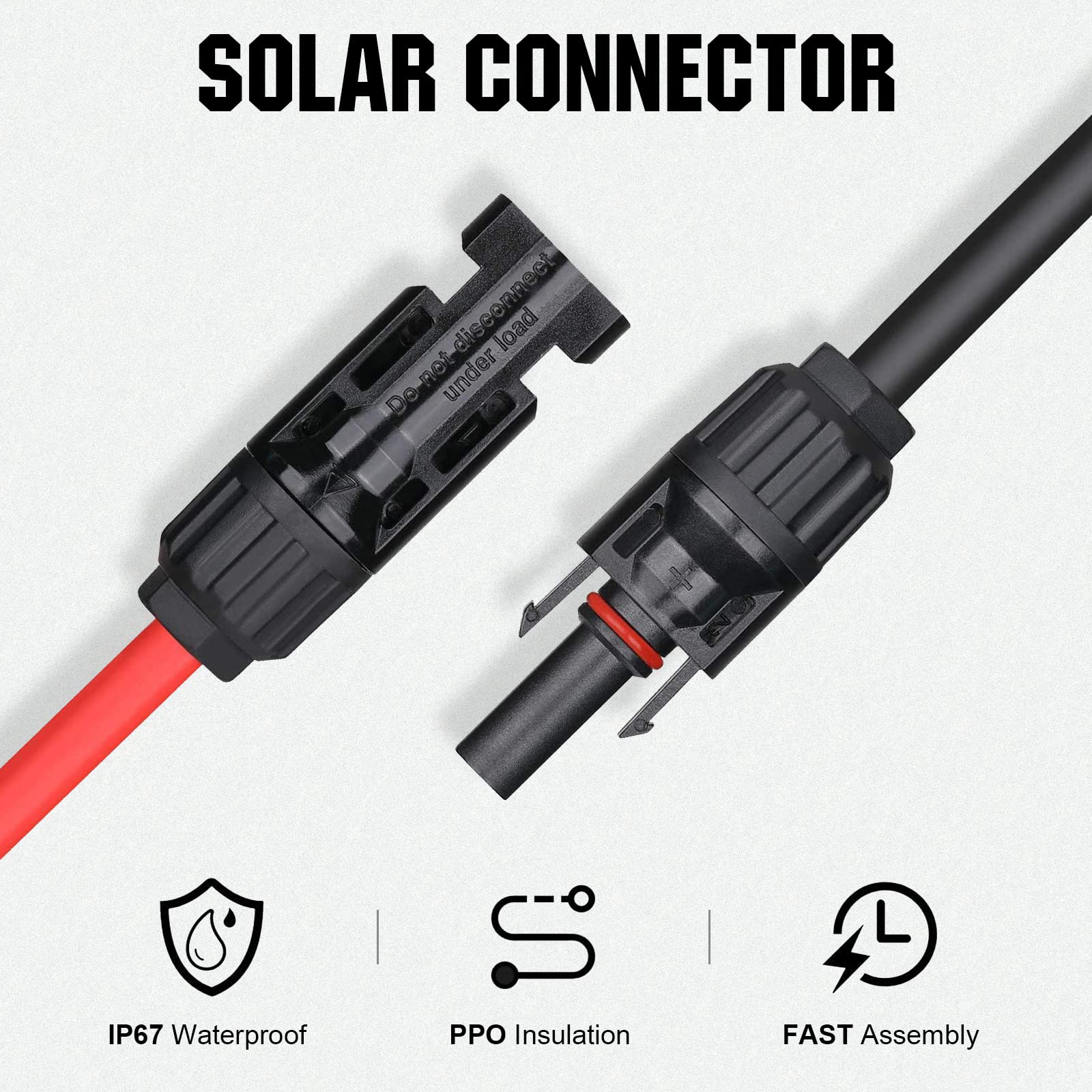 ECO-WORTHY 16FT 11AWG Solar Cable with Female and Male Connector Solar Panel Adaptor Kit Tool Extension Wire with Connector (16FT Red + 16FT Black) - Image 3