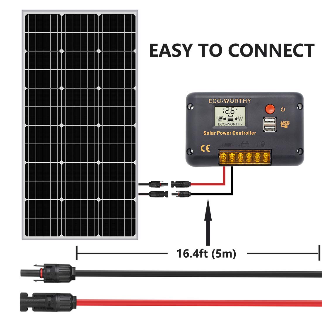 ECO-WORTHY 16FT 11AWG Solar Cable with Female and Male Connector Solar Panel Adaptor Kit Tool Extension Wire with Connector (16FT Red + 16FT Black) - Image 5