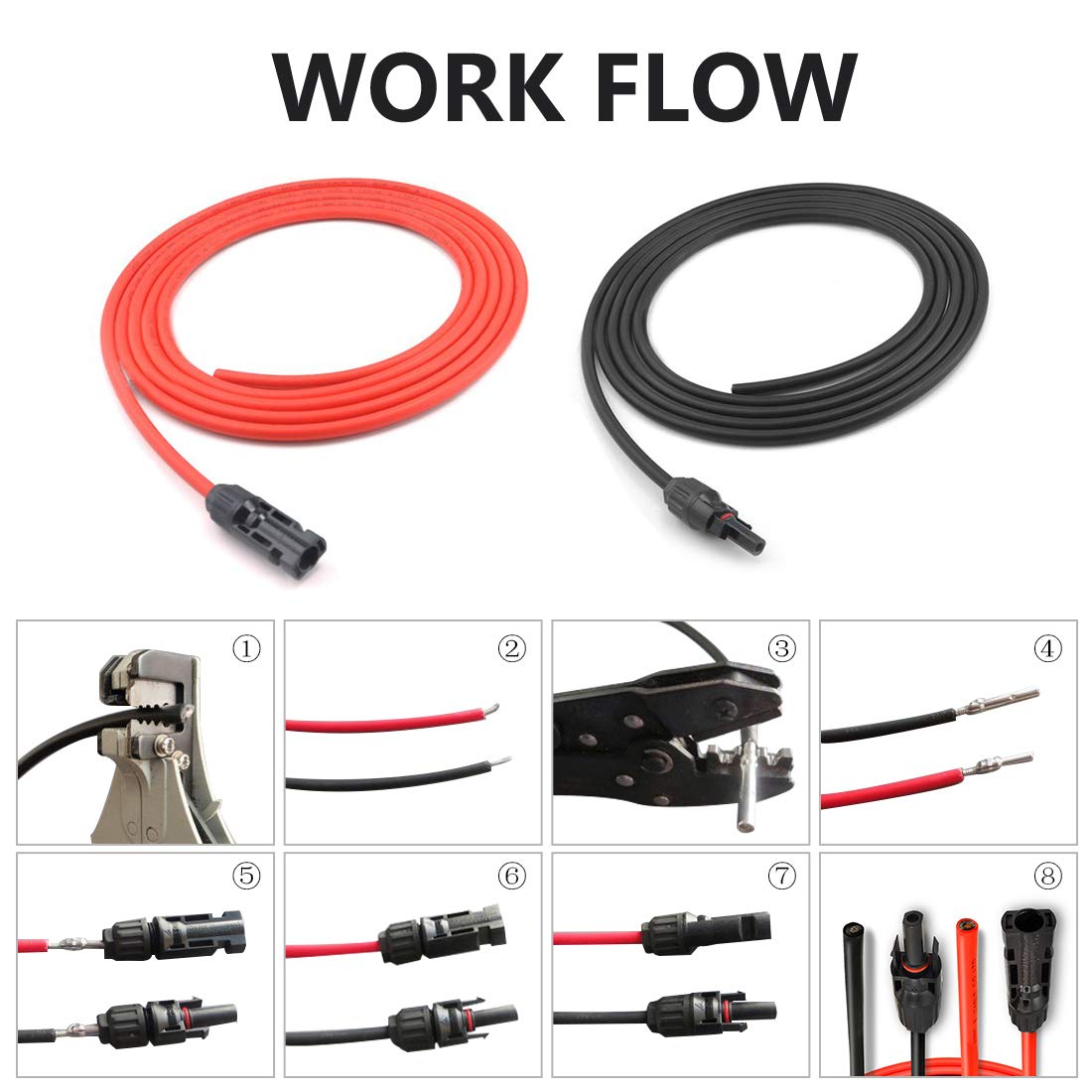 ECO-WORTHY 16FT 11AWG Solar Cable with Female and Male Connector Solar Panel Adaptor Kit Tool Extension Wire with Connector (16FT Red + 16FT Black) - Image 6