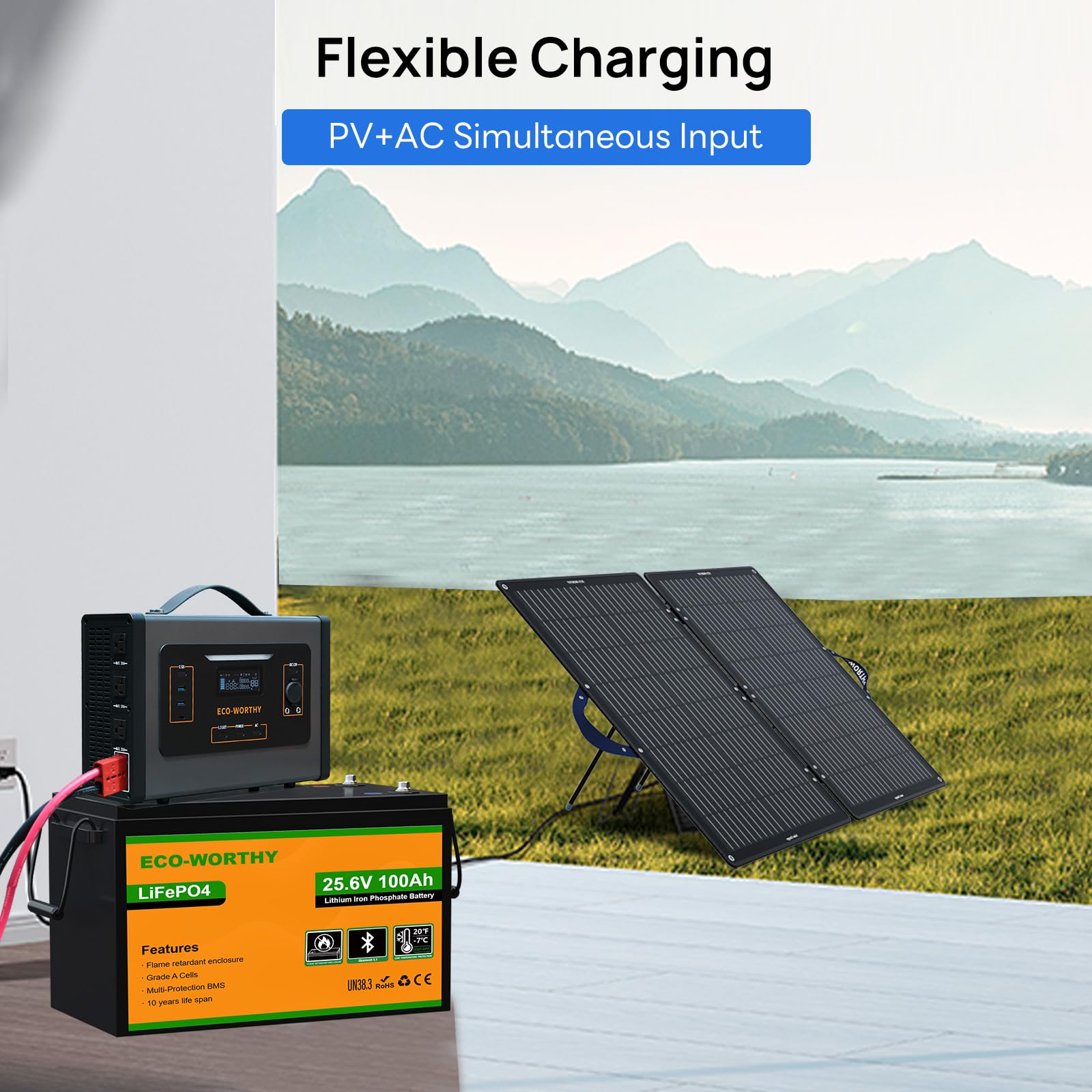 ECO-WORTHY 2000W Portable Inverter Charger,25A MPPT Solar Controller 500W Solar panles Input for 24V LiFePO4 Lithium Battery for RV Off-Grid Household Outdoor Camping - Image 4