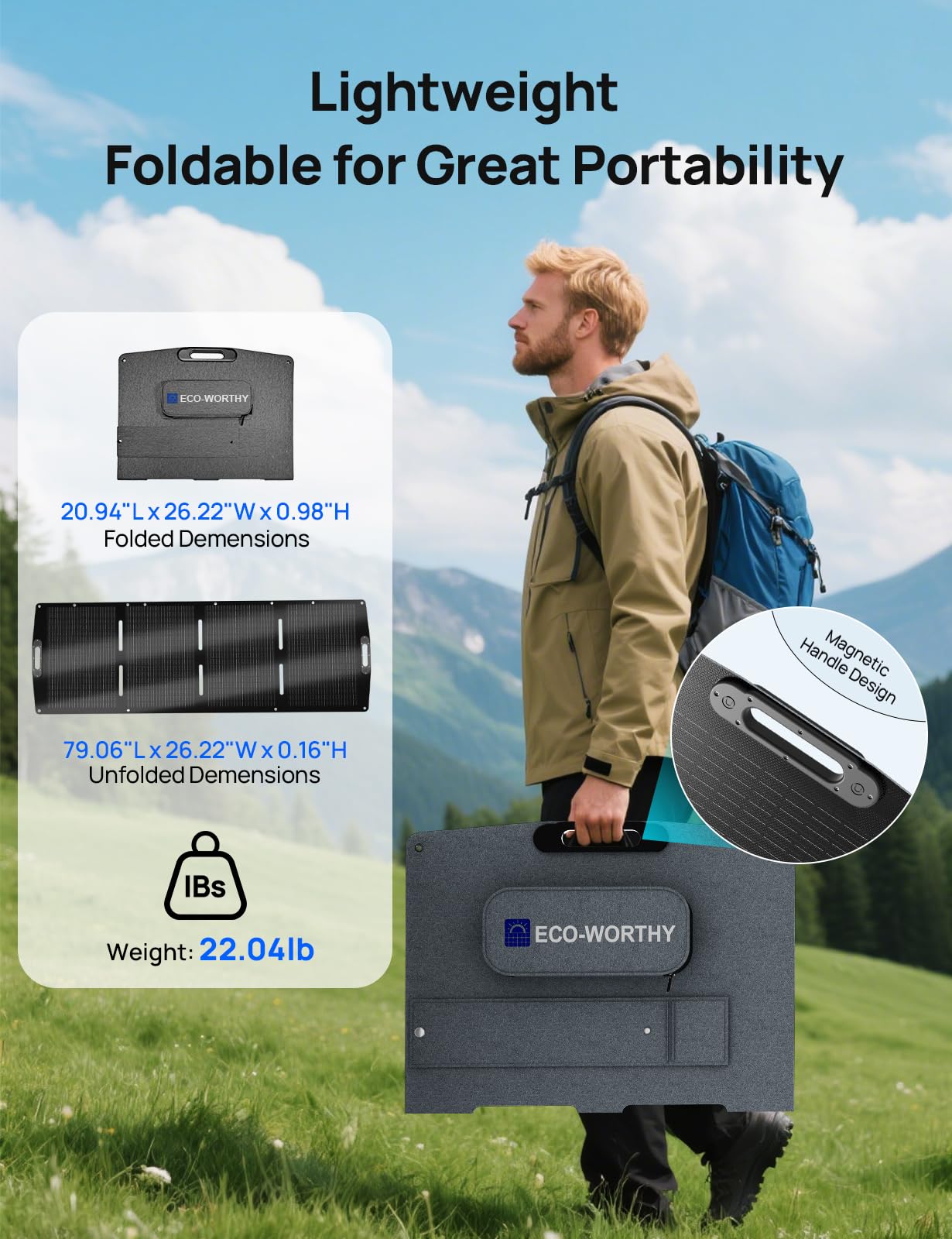 ECO-WORTHY 200W Portable Solar Panel for Power Stations,IP65 Waterproof & Lightweight with Adjustable Kickstand,23% High Efficiency Foldable Solar Panel for Outdoor RV Camping Off Grid Emergency - Image 8