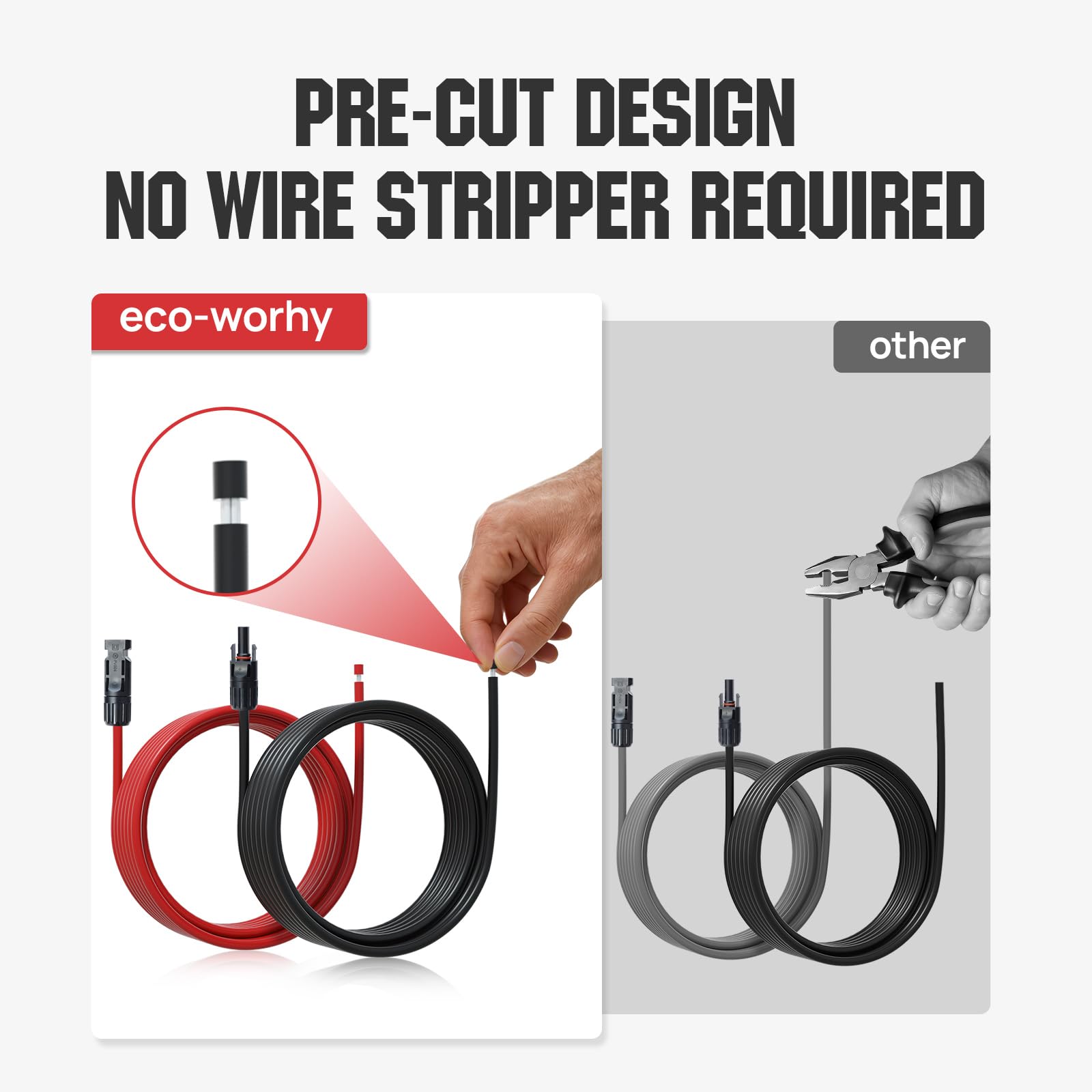 ECO-WORTHY 20FT 10AWG Solar Extension Cable 30A/1000V DC, IP67 Waterproof with Compatible Quick Connectors (Red+Black) for Solar Panels, Controllers, Off-Grid Systems - Image 3