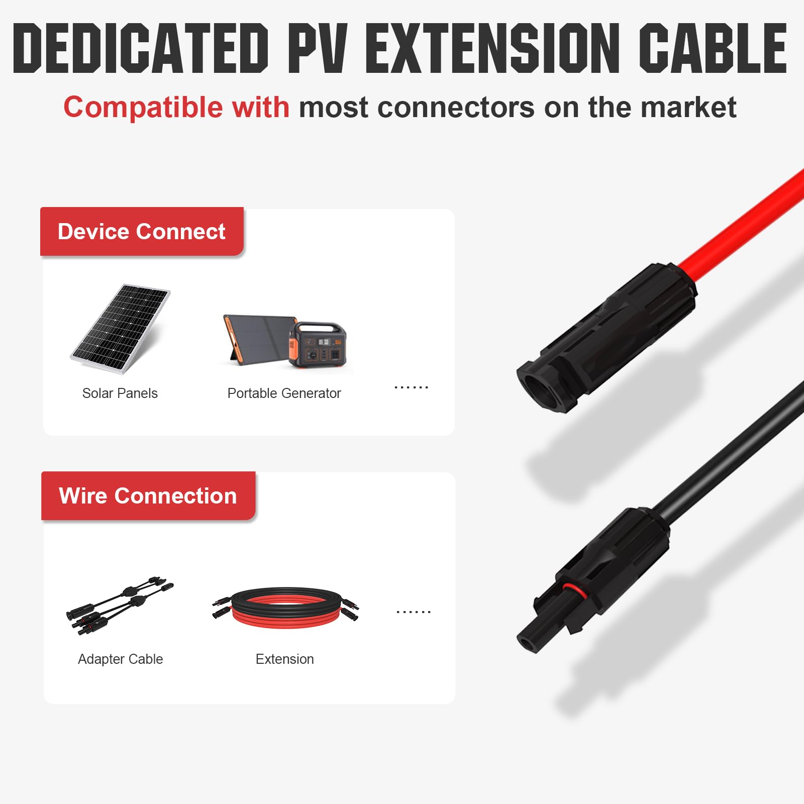 ECO-WORTHY 20FT 10AWG Solar Extension Cable 30A/1000V DC, IP67 Waterproof with Compatible Quick Connectors (Red+Black) for Solar Panels, Controllers, Off-Grid Systems - Image 5