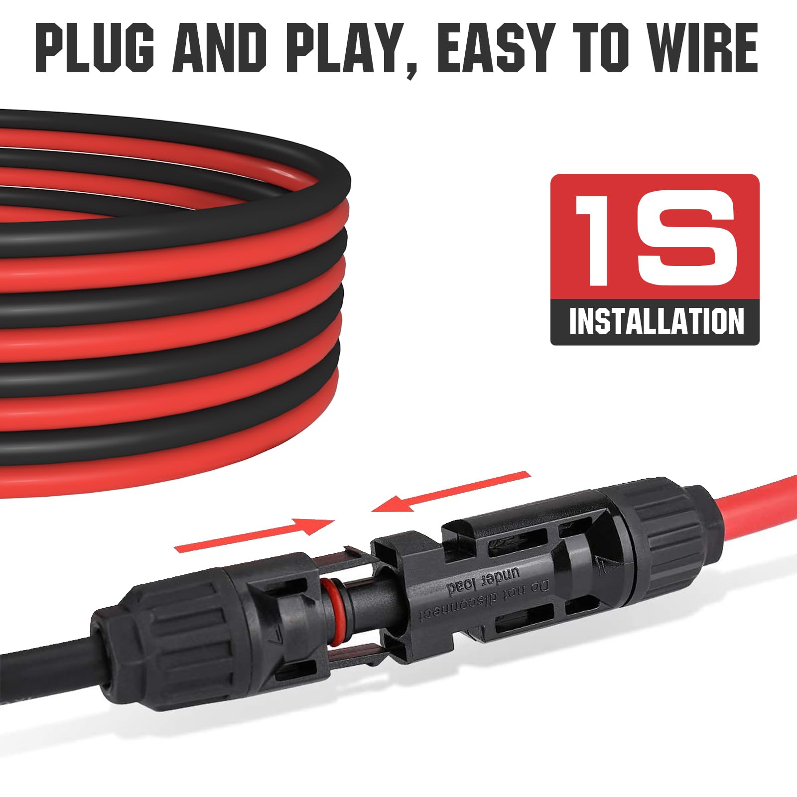 ECO-WORTHY 20FT 10AWG Solar Extension Cable 30A/1000V DC, IP67 Waterproof with Compatible Quick Connectors (Red+Black) for Solar Panels, Controllers, Off-Grid Systems - Image 6