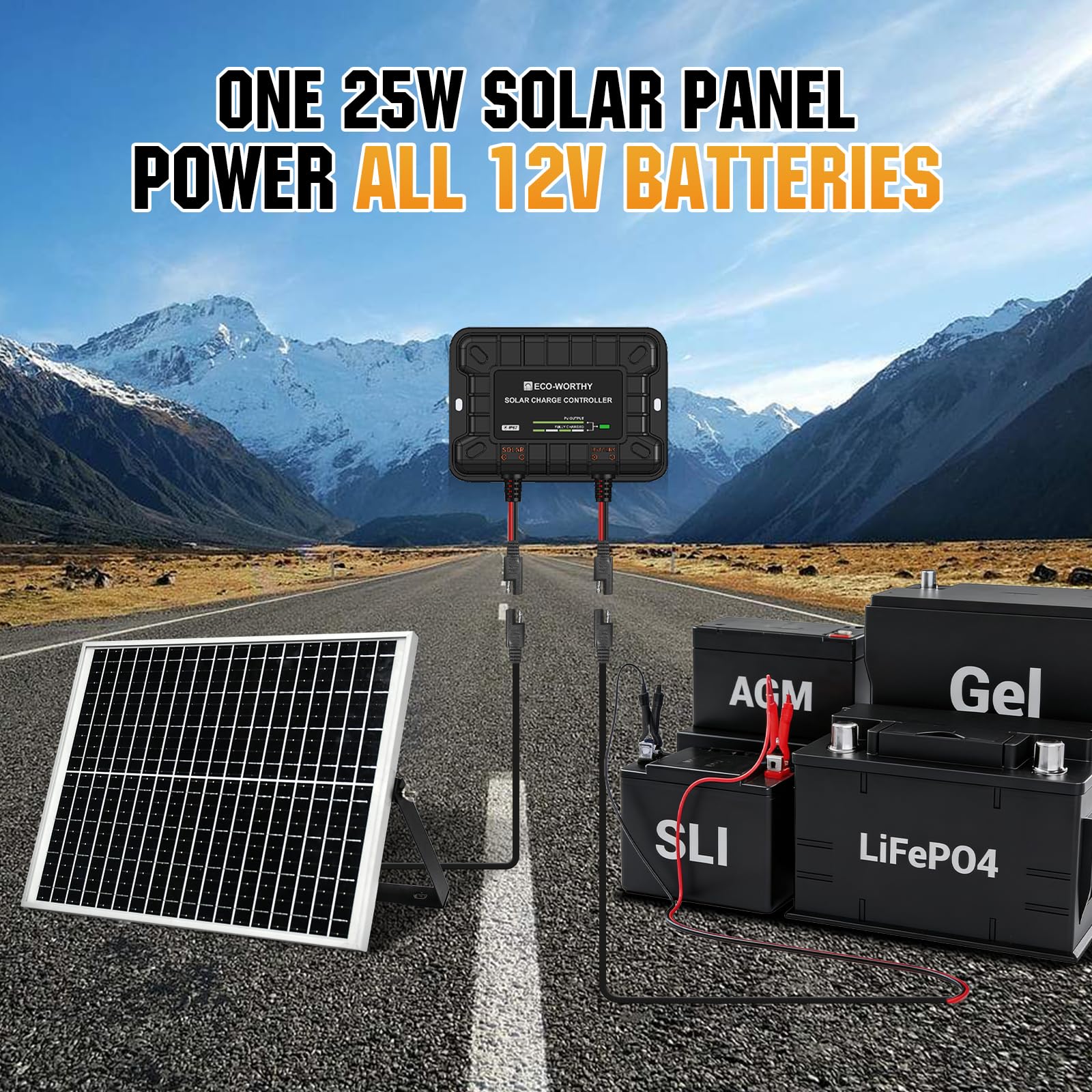 ECO-WORTHY 25W 12V Solar Battery Charger Trickle Maintainer, 25W Waterproof Solar Panel Kit + Adjustable Mount Bracket + Upgrade Controller,for 12V Batteries Cars RV Boat Motorcycle Marine - Image 3