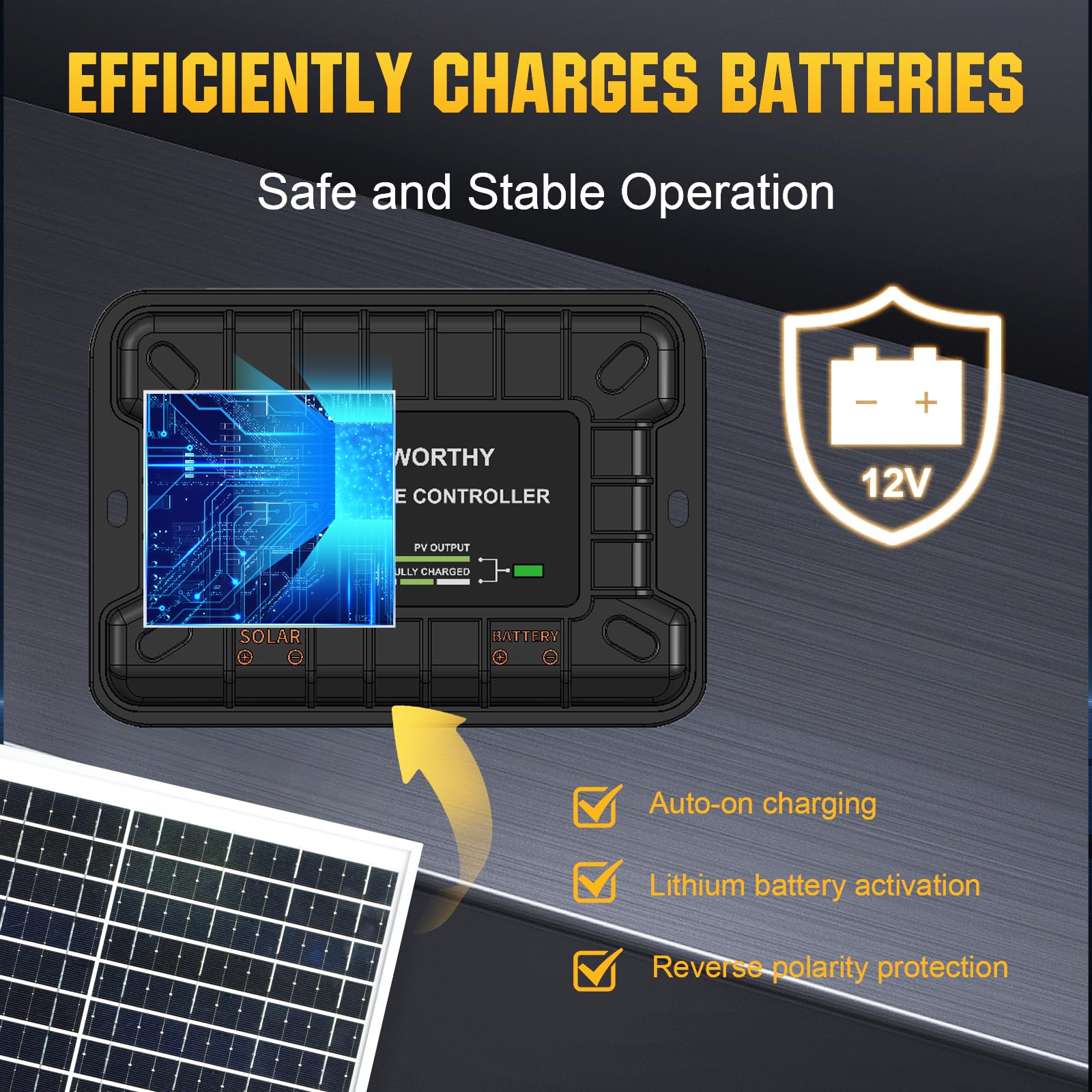 ECO-WORTHY 25W 12V Solar Battery Charger Trickle Maintainer, 25W Waterproof Solar Panel Kit + Adjustable Mount Bracket + Upgrade Controller,for 12V Batteries Cars RV Boat Motorcycle Marine - Image 8