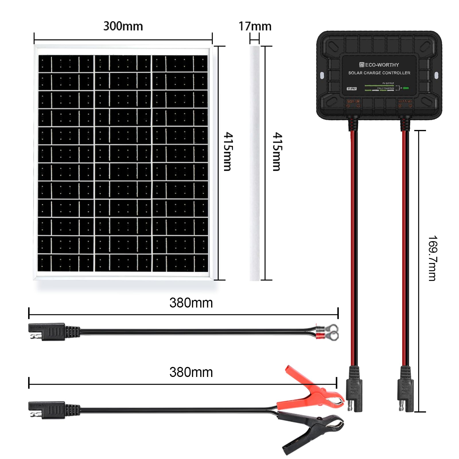 ECO-WORTHY 25W 12V Solar Battery Charger Trickle Maintainer, 25W Waterproof Solar Panel Kit + Adjustable Mount Bracket + Upgrade Controller,for 12V Batteries Cars RV Boat Motorcycle Marine - Image 9