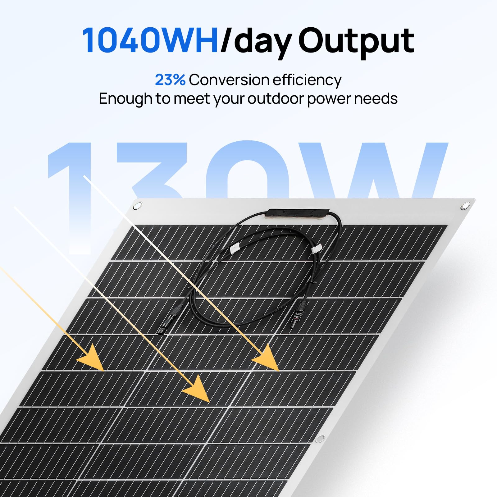 ECO-WORTHY 2pcs 130 Watt (260W) 12BB Flexible Solar Panels,23.5% High-Efficiency Waterproof Monocrystalline Lightweight Solar Panel for RV,Boats,Curved Surfaces,Roofs,Cabin - Image 3