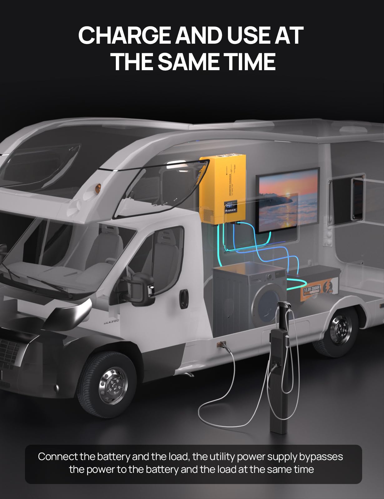 ECO-WORTHY 3000W 12V Pure Sine Wave Inverter Charger,2 in 1 Inverter/Battery Charger,12V DC to 120V AC Converter,25A~100A Adjustable Current Charge,UPS Mode(30ms) Ideal for Off Grid,RV,Home,Cabin - Image 3