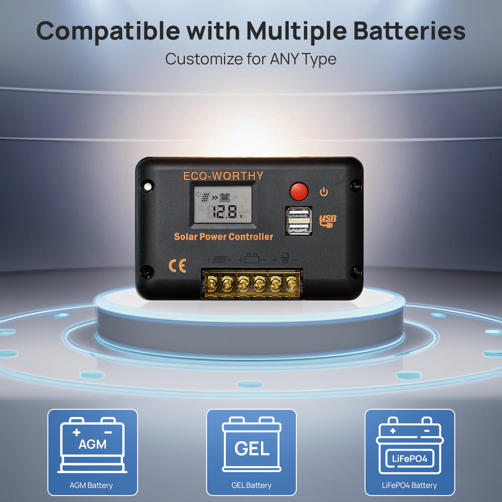 ECO-WORTHY 30A Solar Charger Controller Bluetooth,Solar Panel Battery Intelligent Regulator with Dual USB Ports Auto 12/24V PWM Negative Ground for Lithium,Lead-Acid,Gel Battery - Image 4