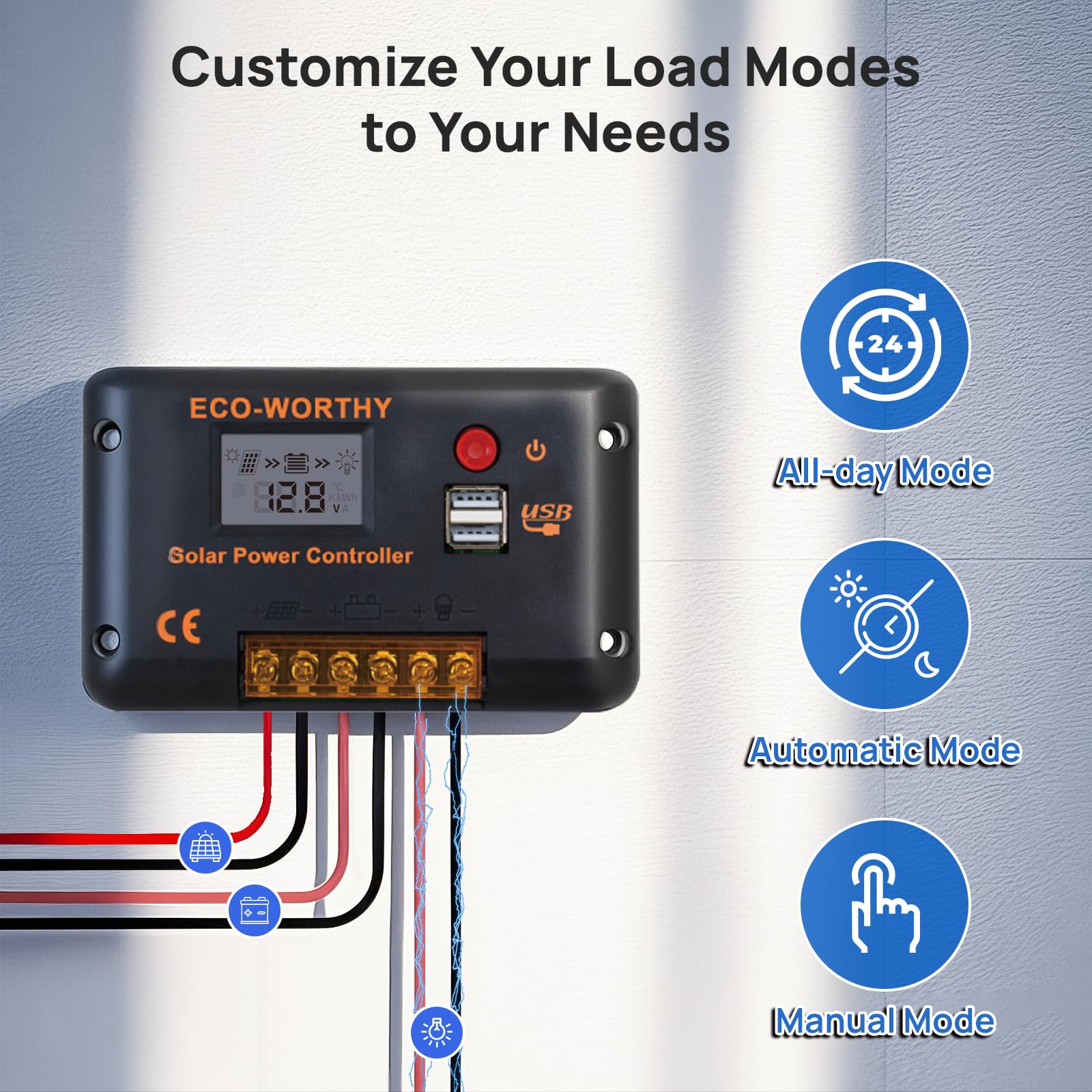 ECO-WORTHY 30A Solar Charger Controller Bluetooth,Solar Panel Battery Intelligent Regulator with Dual USB Ports Auto 12/24V PWM Negative Ground for Lithium,Lead-Acid,Gel Battery - Image 6
