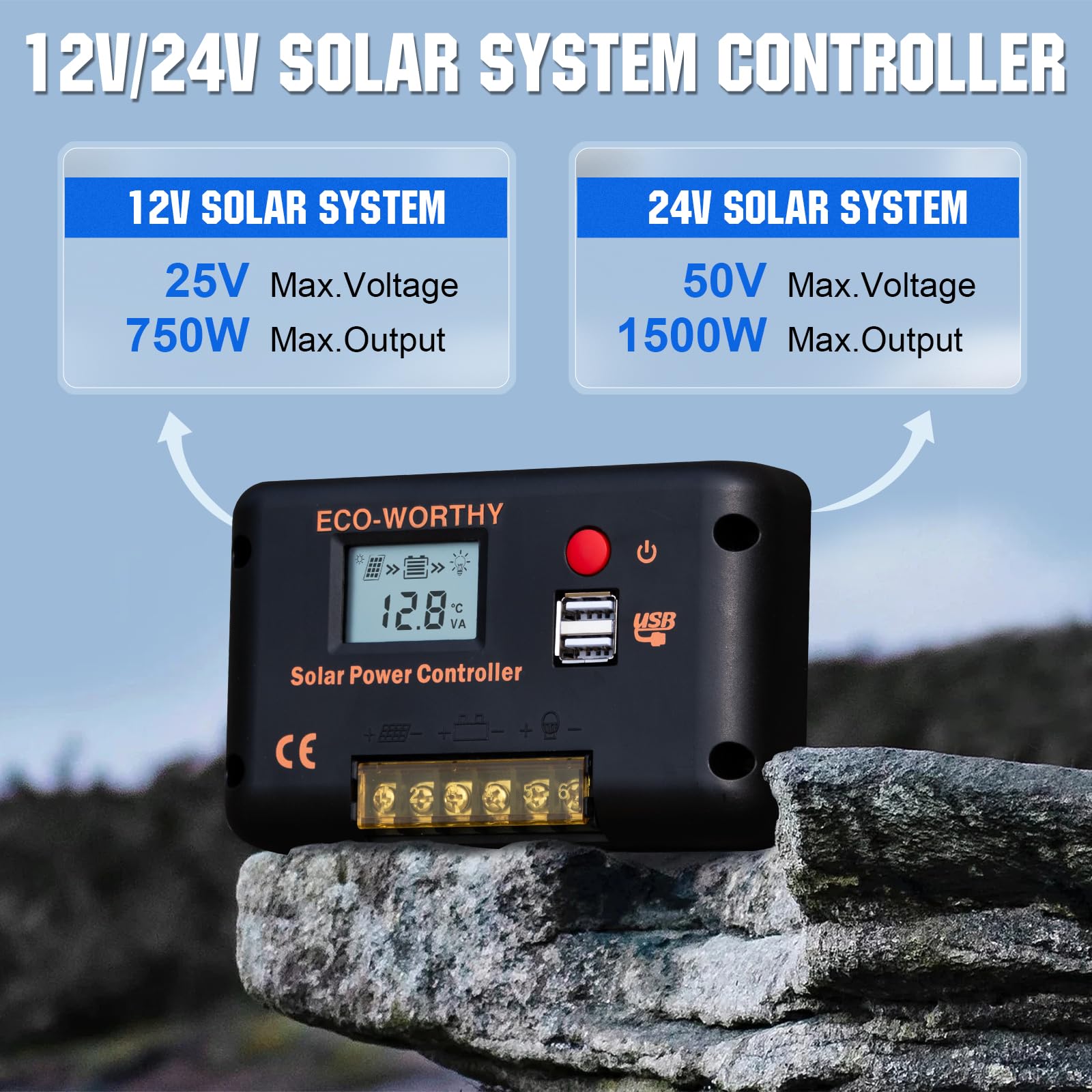 ECO-WORTHY 30A Solar Charger Controller Bluetooth,Solar Panel Battery Intelligent Regulator with Dual USB Ports Auto 12/24V PWM Negative Ground for Lithium,Lead-Acid,Gel Battery - Image 9