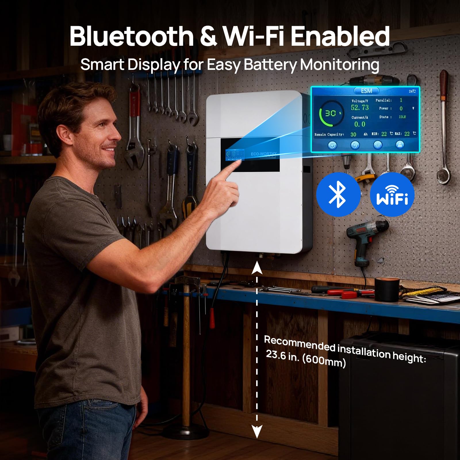 ECO-WORTHY Home Power Backup Station, 10240Wh Wall-Mount LiFePO4 Battery with Conduit Box, Bluetooth & WiFi + 10000W Solar Inverter Charger, Fast Charge, Home Backup & Solar System - Image 4