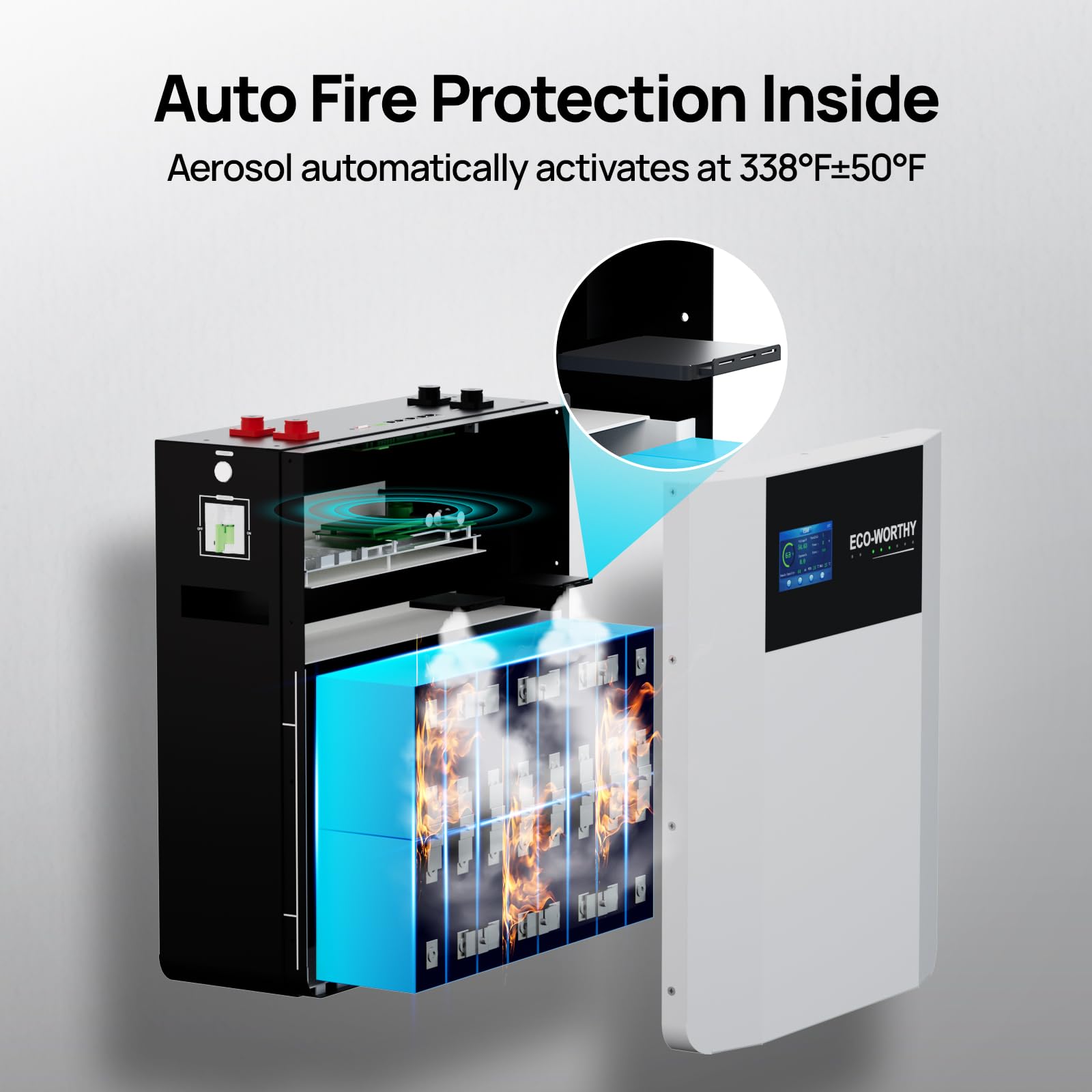 ECO-WORTHY 48V 100Ah Wall-Mount Indoor LiFePO4 Lithium Battery with Conduit Box, Bluetooth & WiFi, Low-Temperature Protection, for Off-Grid Systems, Home Backup Power - Image 5