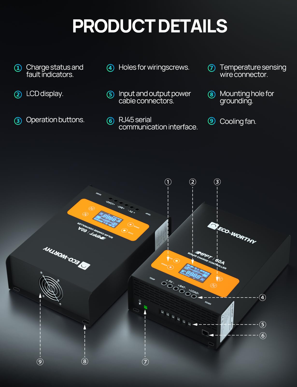ECO-WORTHY 60A MPPT Solar Charge Controller with Bluetooth&WiFi, Max PV Input 150V,12/24/36/48V Solar Panel Regulator for Lead-Acid/Lifepo4 Battery in Solar System RV - Image 8