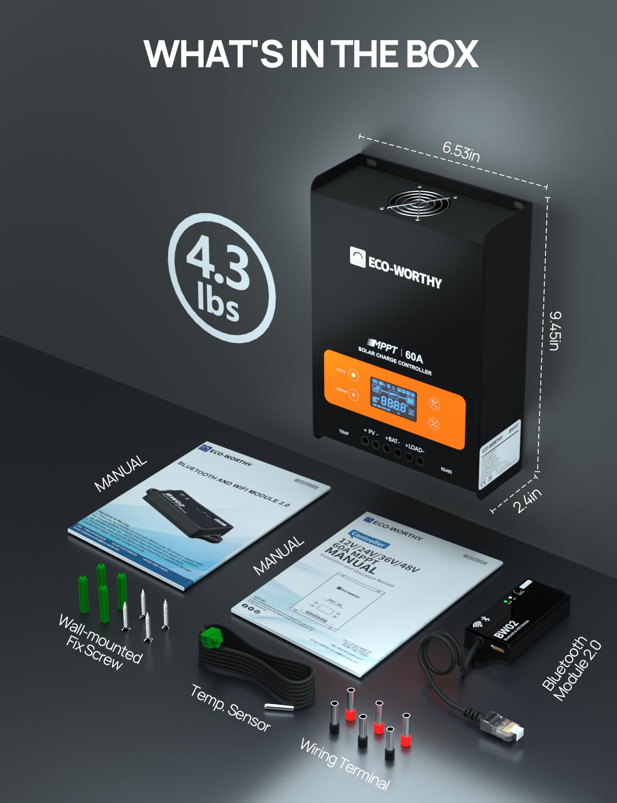 ECO-WORTHY 60A MPPT Solar Charge Controller with Bluetooth&WiFi, Max PV Input 150V,12/24/36/48V Solar Panel Regulator for Lead-Acid/Lifepo4 Battery in Solar System RV - Image 9
