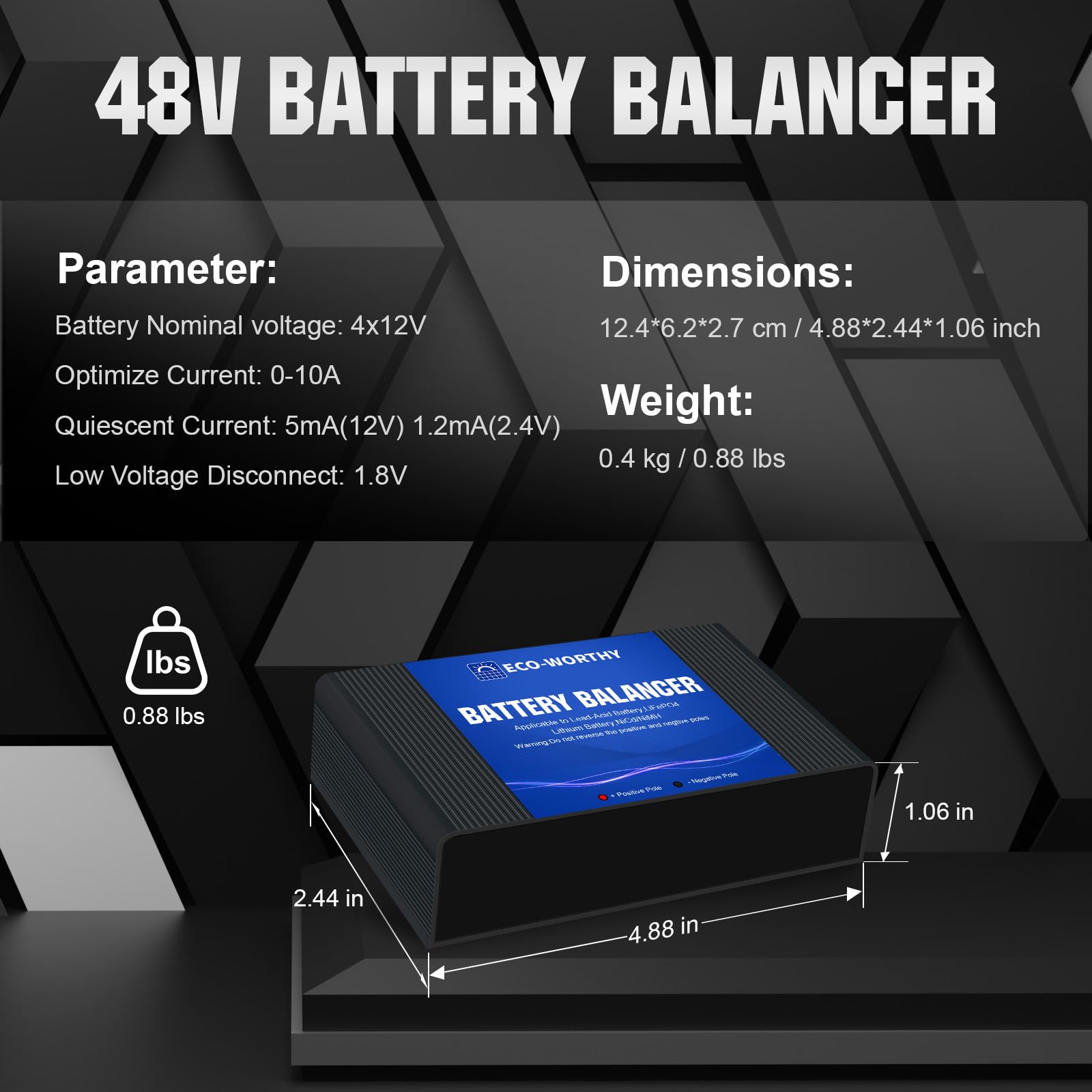 ECO-WORTHY Battery Balancer 48V Battery Equalizer for 24V/36V/48V Bank, Supports for LiFePO4 Lead Acid/Gel/SLA Nickel-Metal Hydride Battery - Image 6