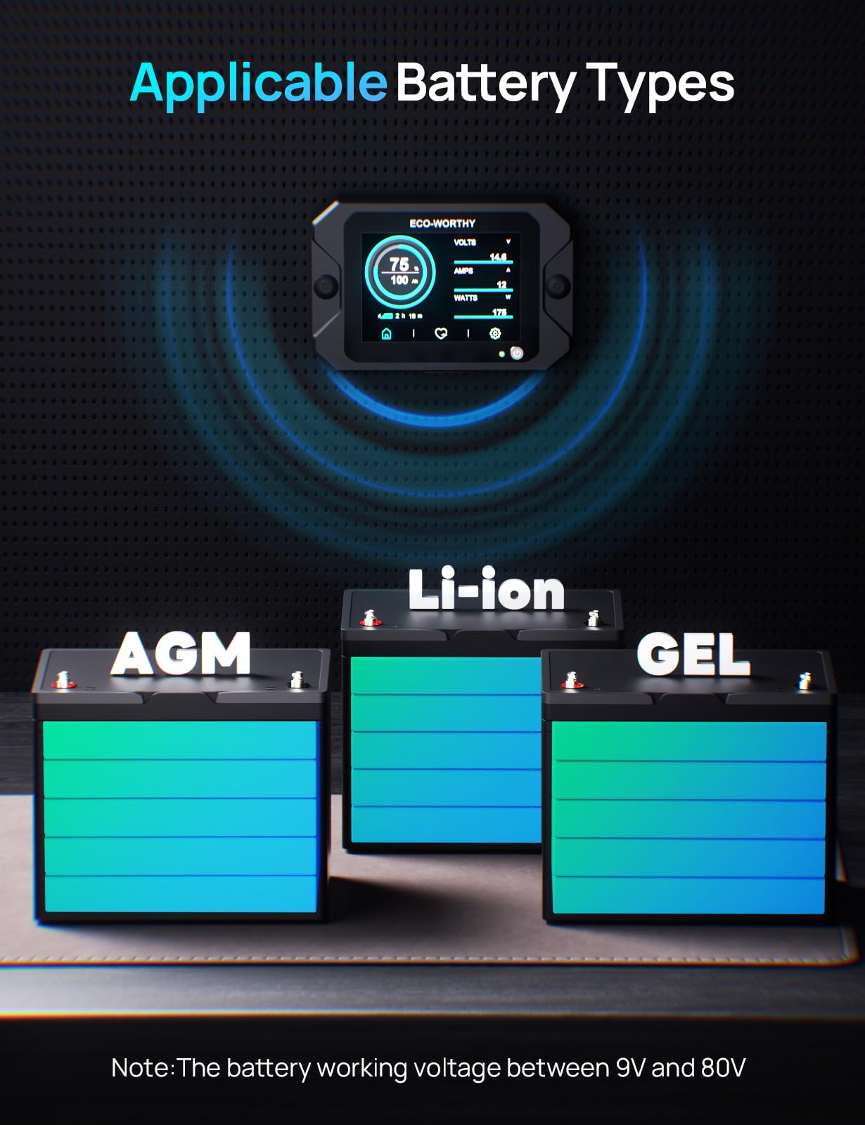 ECO-WORTHY Battery Monitor with Hall Sensor, 300A Touchable Backlight Display with Programmable Alarm for 9-80V LiFePO4/AGM/Gel Battery RV Golf Cart Off-Grid Houses - Image 6