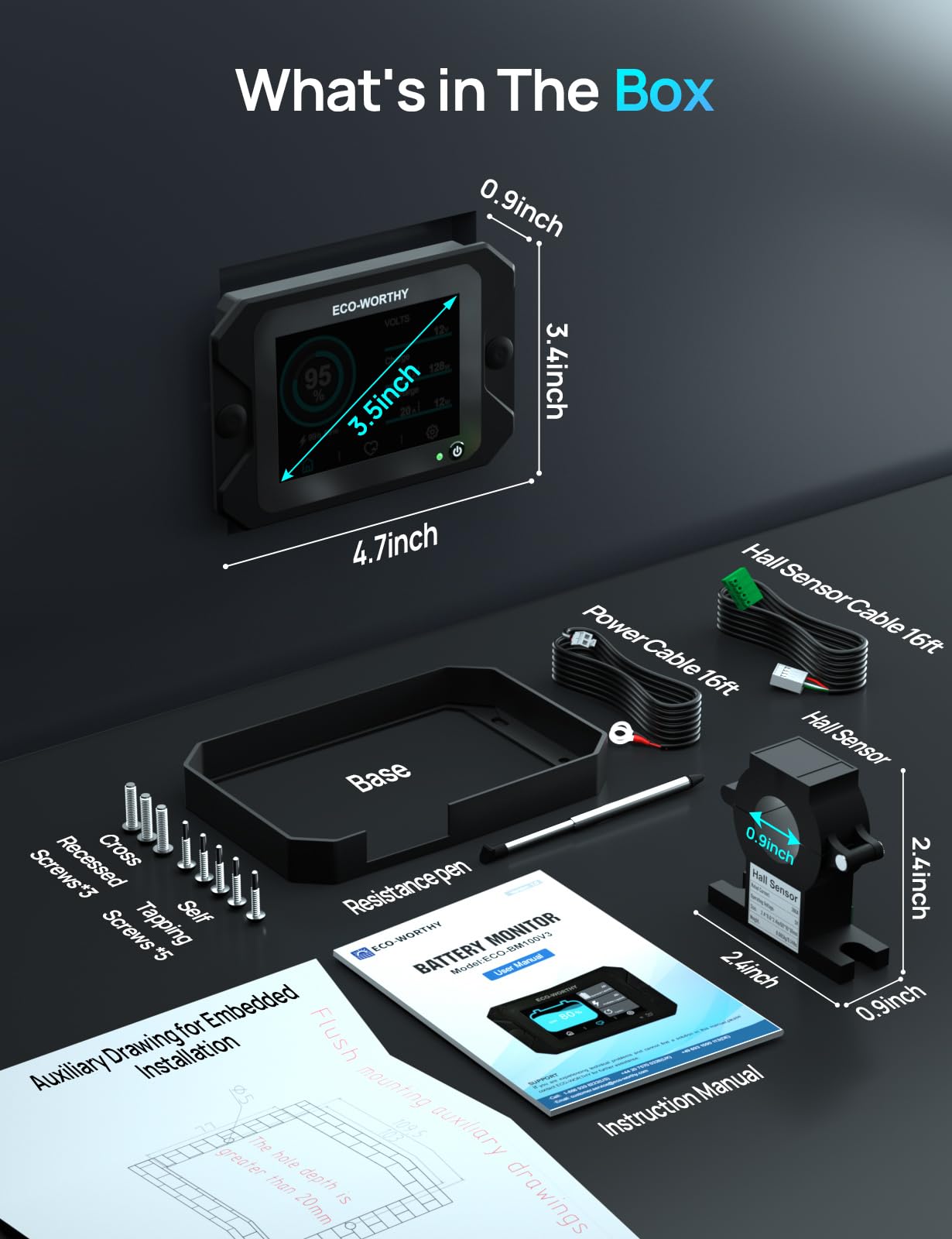 ECO-WORTHY Battery Monitor with Hall Sensor, 300A Touchable Backlight Display with Programmable Alarm for 9-80V LiFePO4/AGM/Gel Battery RV Golf Cart Off-Grid Houses - Image 9