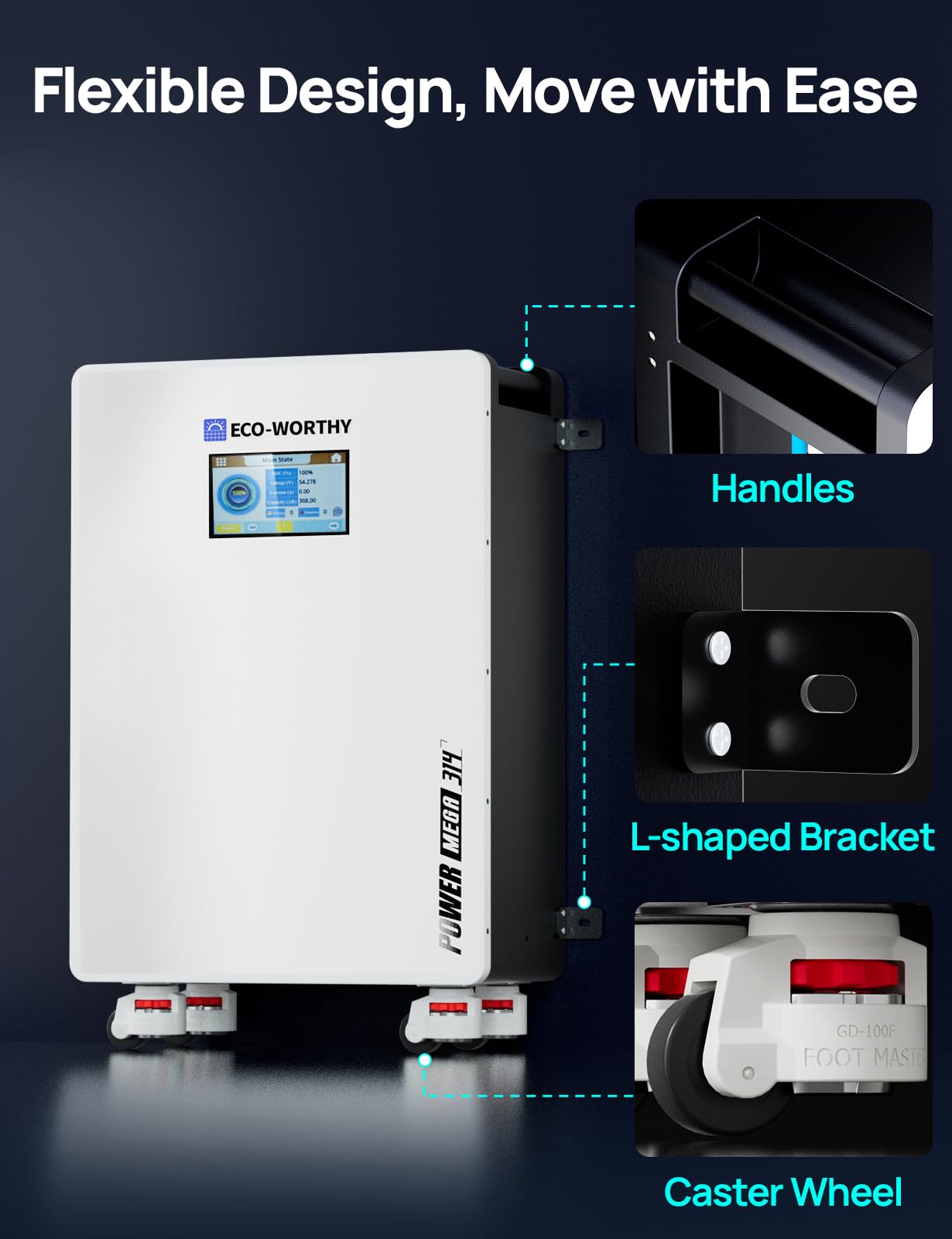 ECO-WORTHY Energy Storage System, Powermega 48V 314Ah(V2) LiFePO4 Battery with 5kW Inverter, Active Balancing BMS, Built-in Bluetooth and WiFi, Communication-Ready for Home Backup, Emergency Use - Image 6
