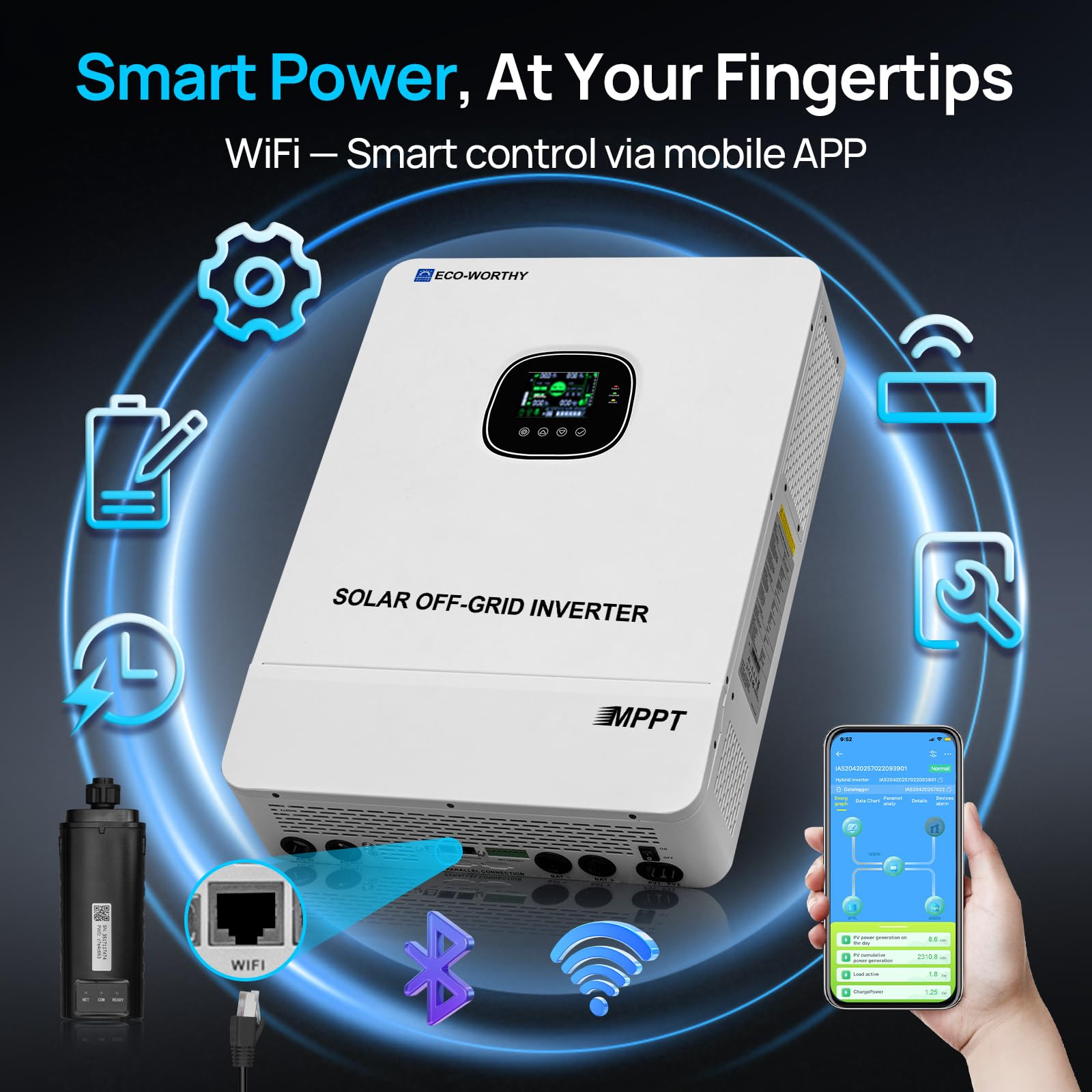 ECO-WORTHY Home Power Backup Station, 10240Wh Wall-Mount LiFePO4 Battery with Conduit Box, Bluetooth & WiFi + 10000W Solar Inverter Charger, Fast Charge, Home Backup & Solar System - Image 7