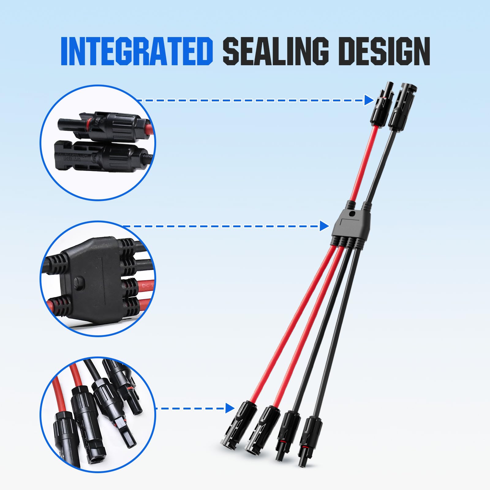 ECO-WORTHY Integrated Solar Connector 2-4 Y Branch Parallel PV Adapter Cable Wire Plug Tool Kit for Solar Panel(M/FF+F/MM) - Image 3