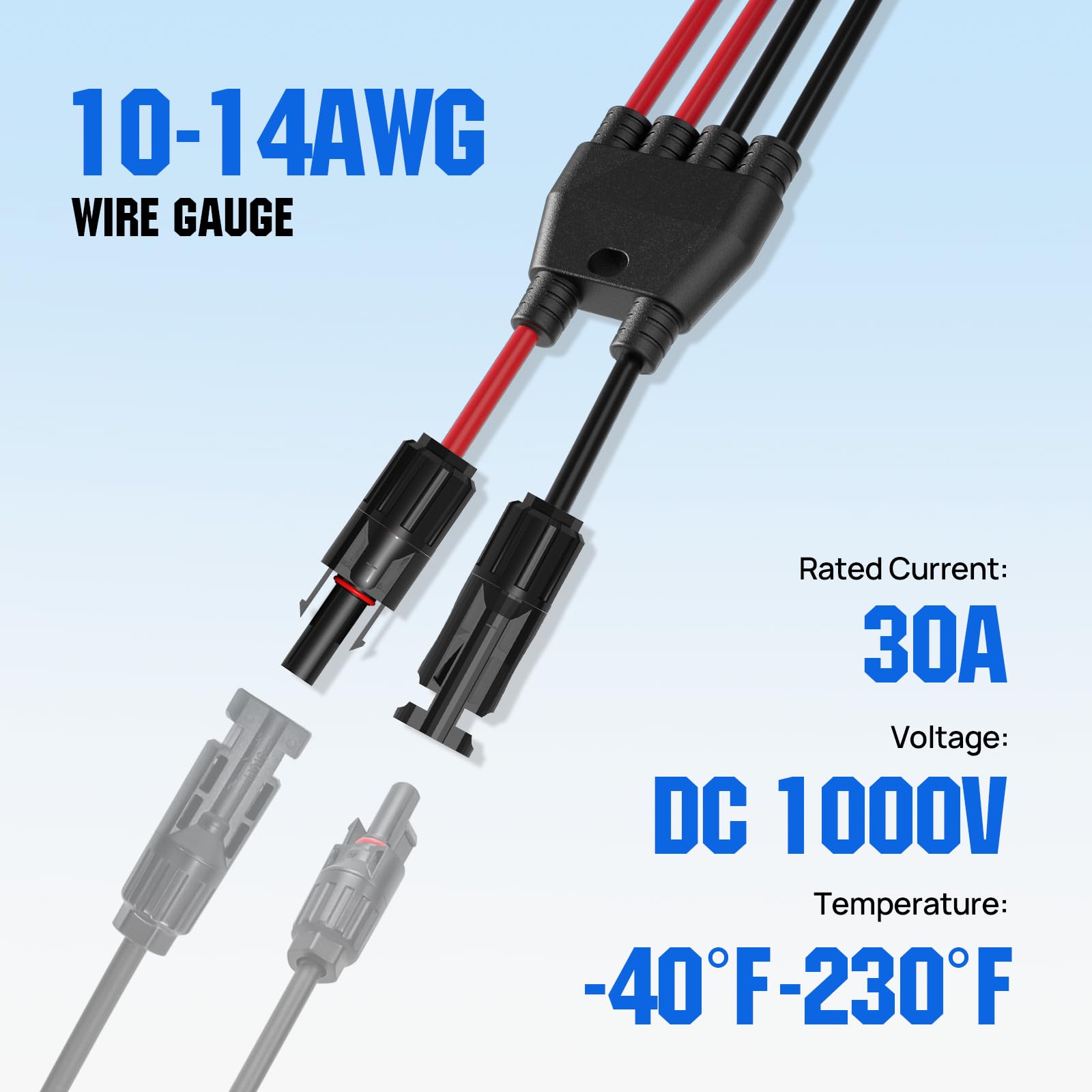 ECO-WORTHY Integrated Solar Connector 2-4 Y Branch Parallel PV Adapter Cable Wire Plug Tool Kit for Solar Panel(M/FF+F/MM) - Image 9
