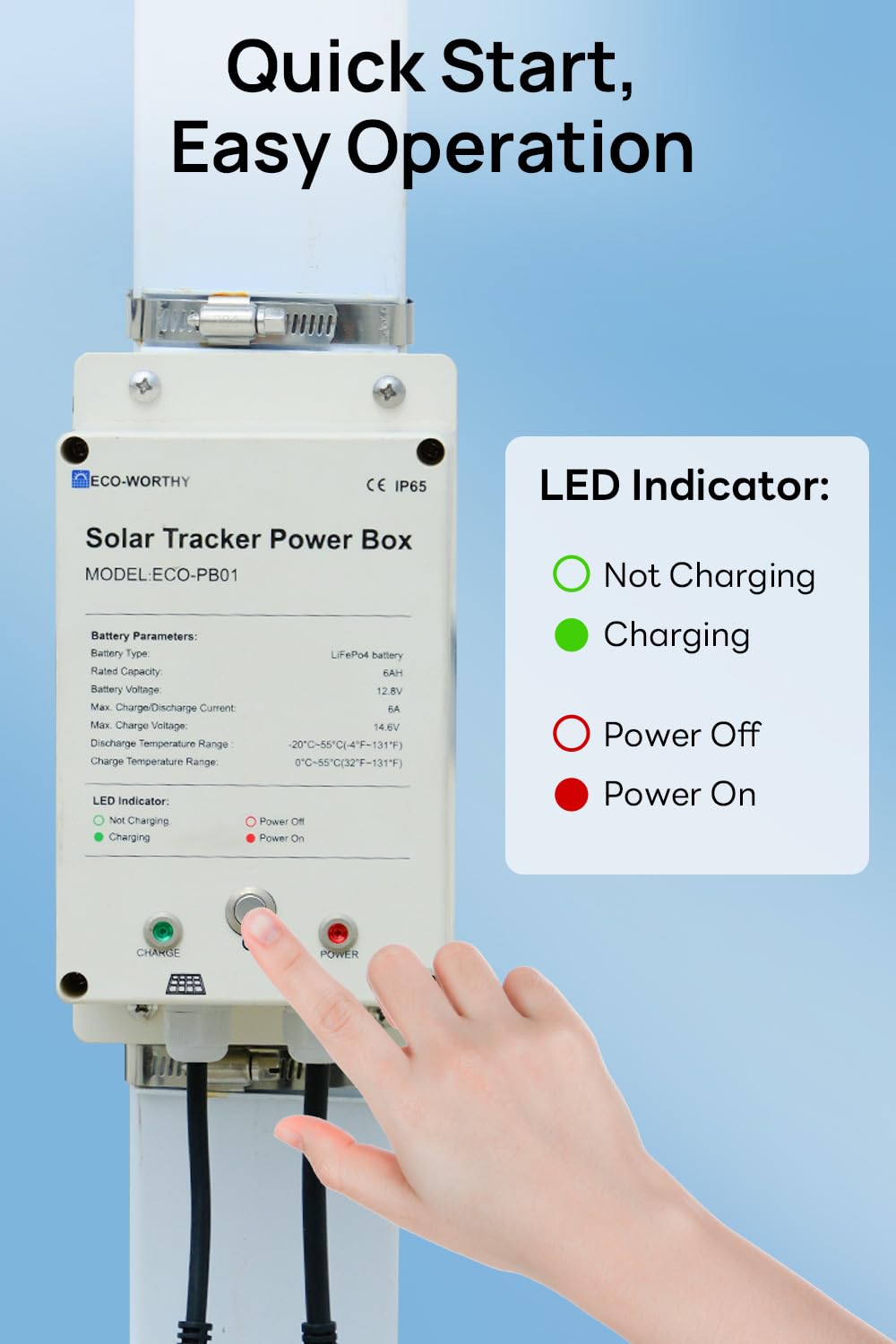 ECO-WORTHY Power Box for Solar Tracker System IP65 Waterproof: 10W Monocrystalline Solar Panel + 6AH 12V LiFePO4 Battery with 3000+ Cycles and BMS Protection Plug and Play for Garden and Outdoor - Image 5