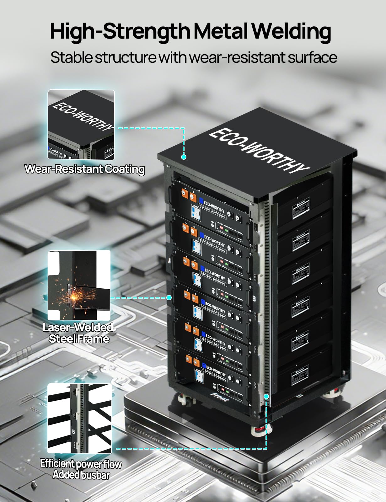 ECO-WORTHY RACK6 V2, 6-Layer Server Rack with 600A Busbar, Compatible with All ECO-WORTHY Rack Battery Versions - Image 3