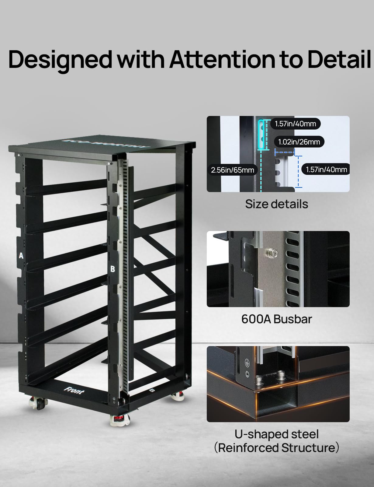 ECO-WORTHY RACK6 V2, 6-Layer Server Rack with 600A Busbar, Compatible with All ECO-WORTHY Rack Battery Versions - Image 6