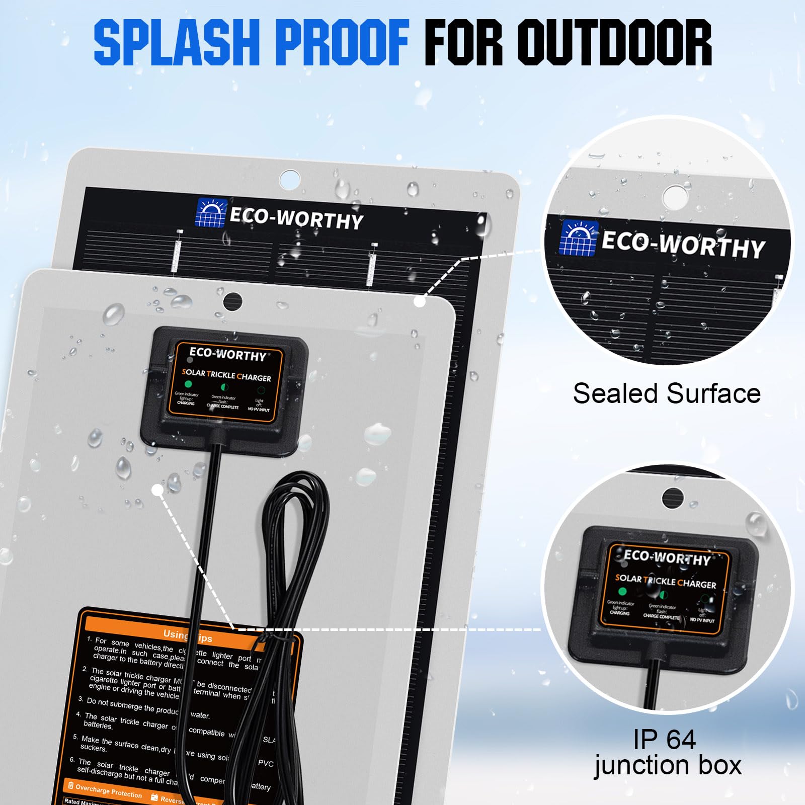 ECO-WORTHY Solar Battery Charger 12 Volt Waterproof Portable Power Solar Panel Solar Trickle Car Battery Charger Maintainer for Car Truck Boat RV Motorcycle Marine Trailer Battery，Plug and Play - Image 5